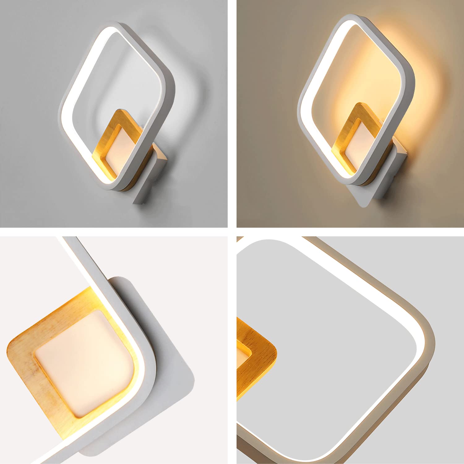 Modern LED Wall Sconce - Square Bedroom Bedside Lamp with Acrylic Shade, Simple Metal Corridor Lighting, Creative Ring Design for Home Decor | Perfect for Bedroom, Hallway, and Living Room Ambient Lighting