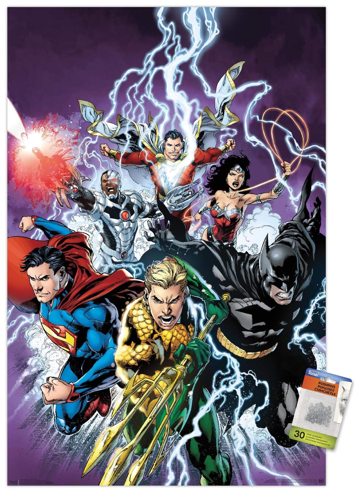 DC Comics Justice League Superheroes Wall Poster with Push Pins - Perfect for Bedroom, Office & Comic Fan Decor