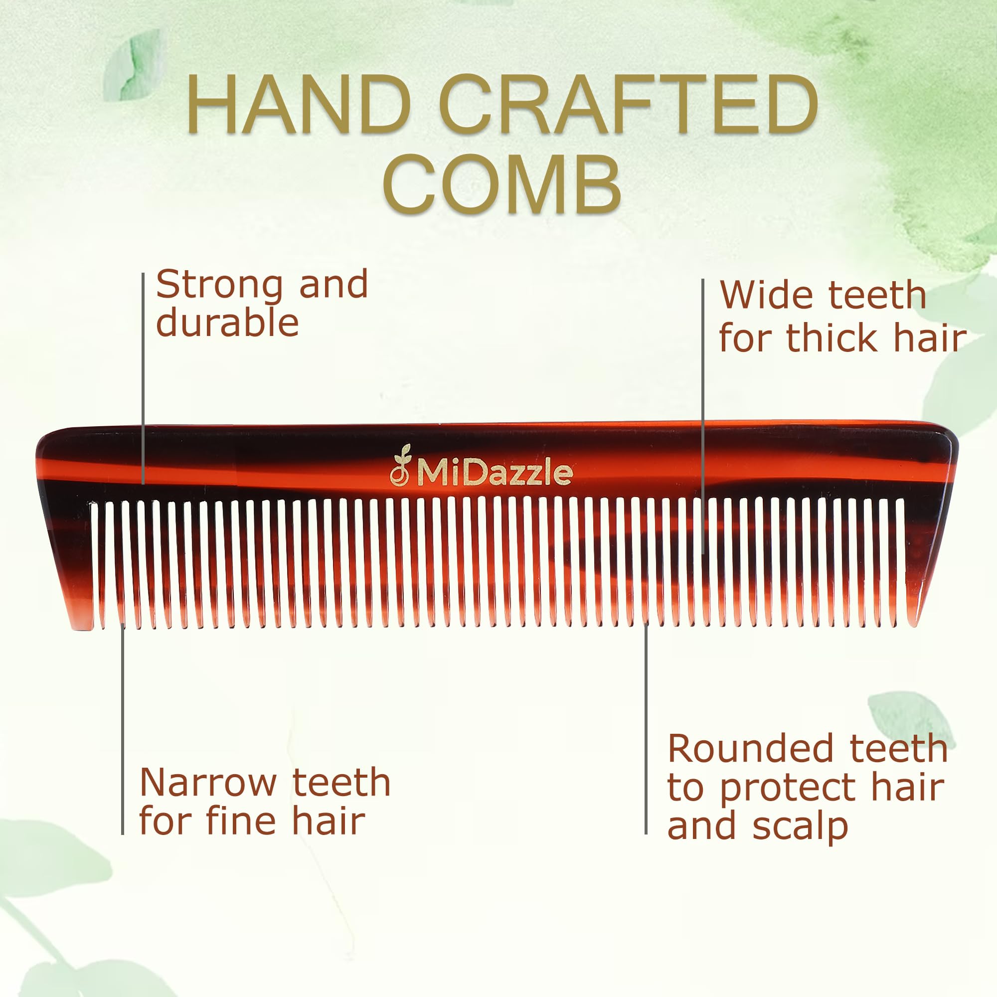 Midazzle Handmade Wooden Pocket Comb for Men & Women - Compact Hair Styling Tool for Travel, Purse & Everyday Use (MIHC2212)