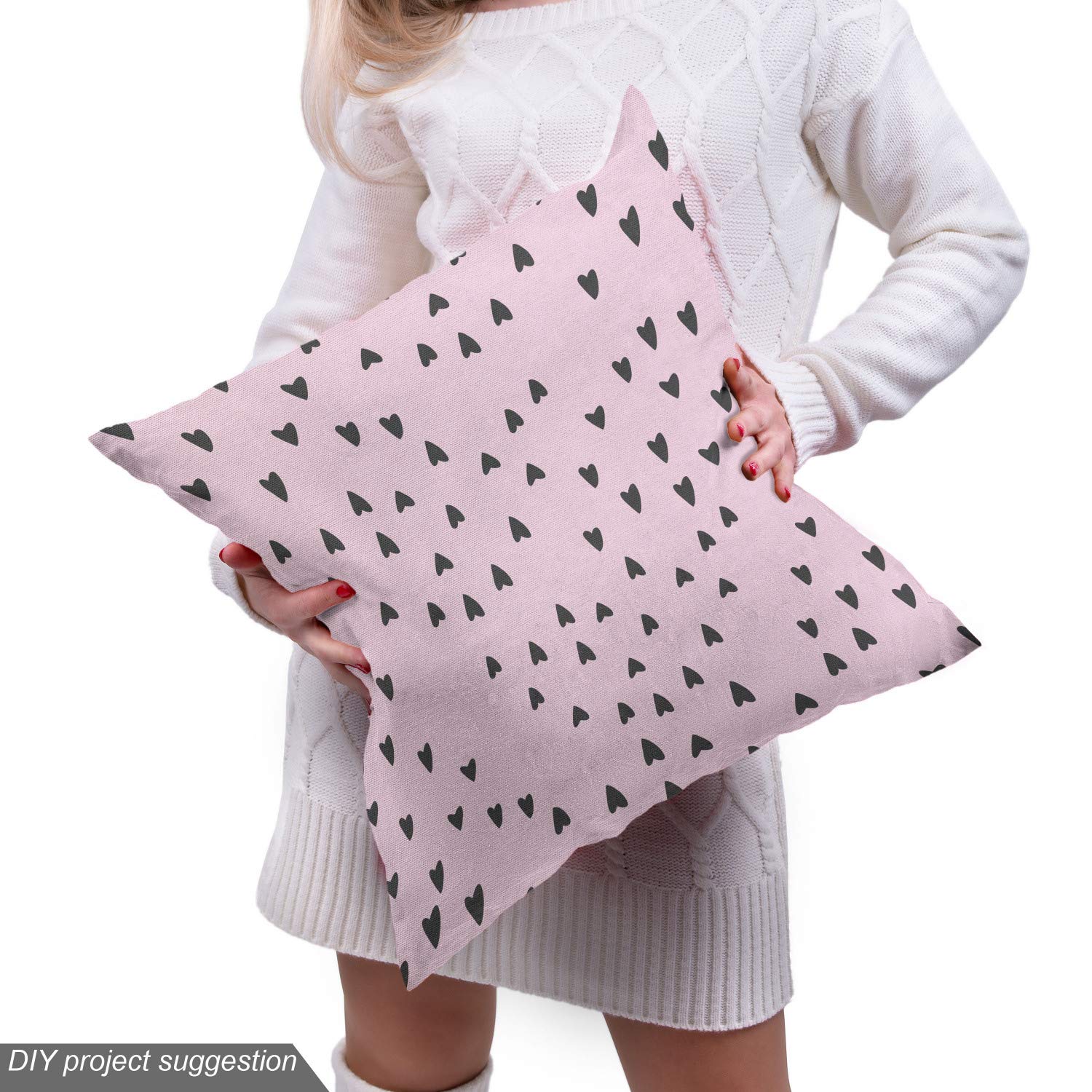 Ambesonne Valentine's Day Heart Fabric by The Yard - Romantic Simplistic Pattern for Upholstery, Home Decor & DIY Crafts - 10 Yards Pale Pink & Dark Taupe - Perfect for Throw Pillows, Table Runners & Bedding Accents
