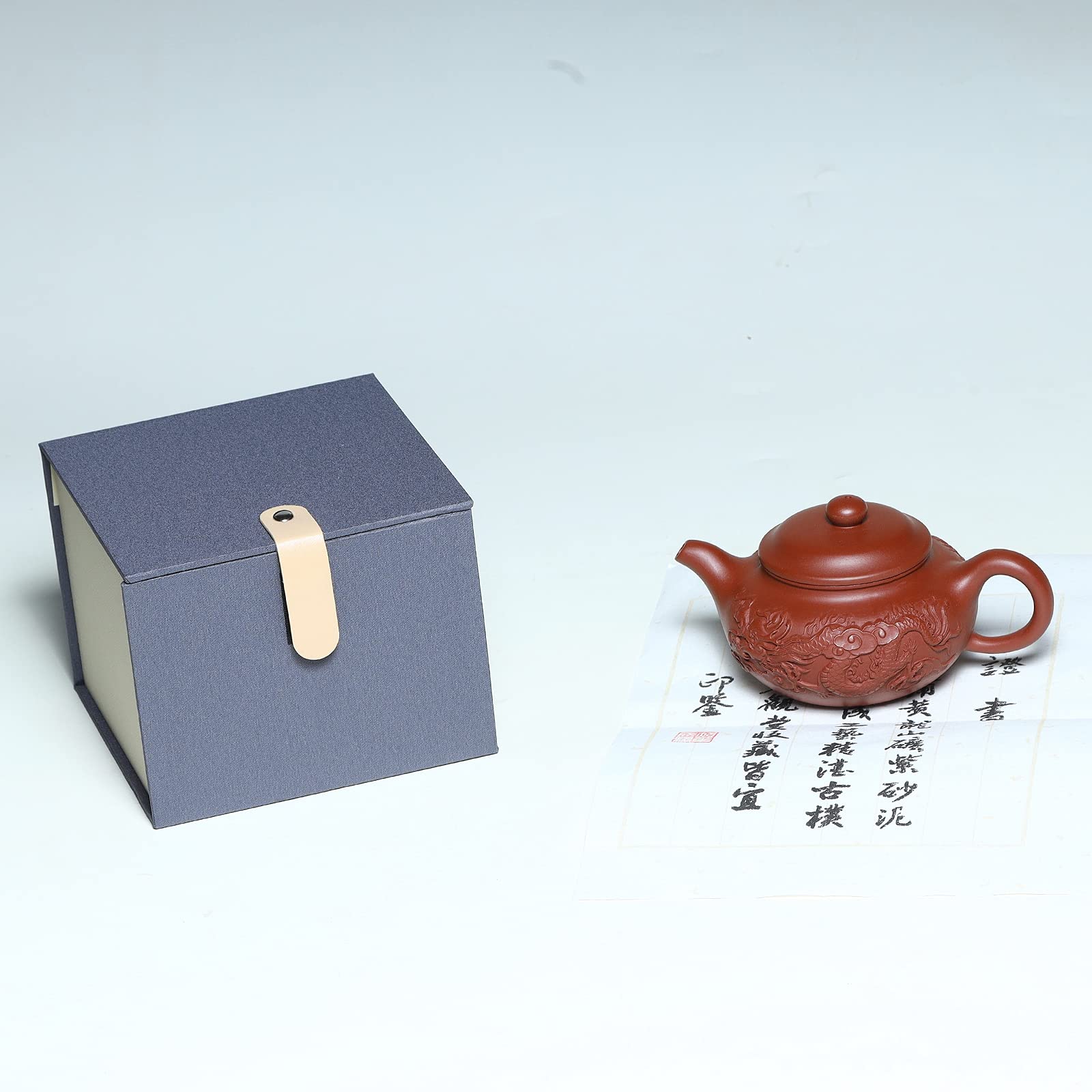Premium 8 Oz Yixing Zisha Clay Teapot with Built-in Filter - Handcrafted Dragon Relief Fanggu Style - Authentic Chinese Kung Fu Tea Set for Gongfu Tea Ceremony & Home Brewing - Perfect Gift for Tea Lovers