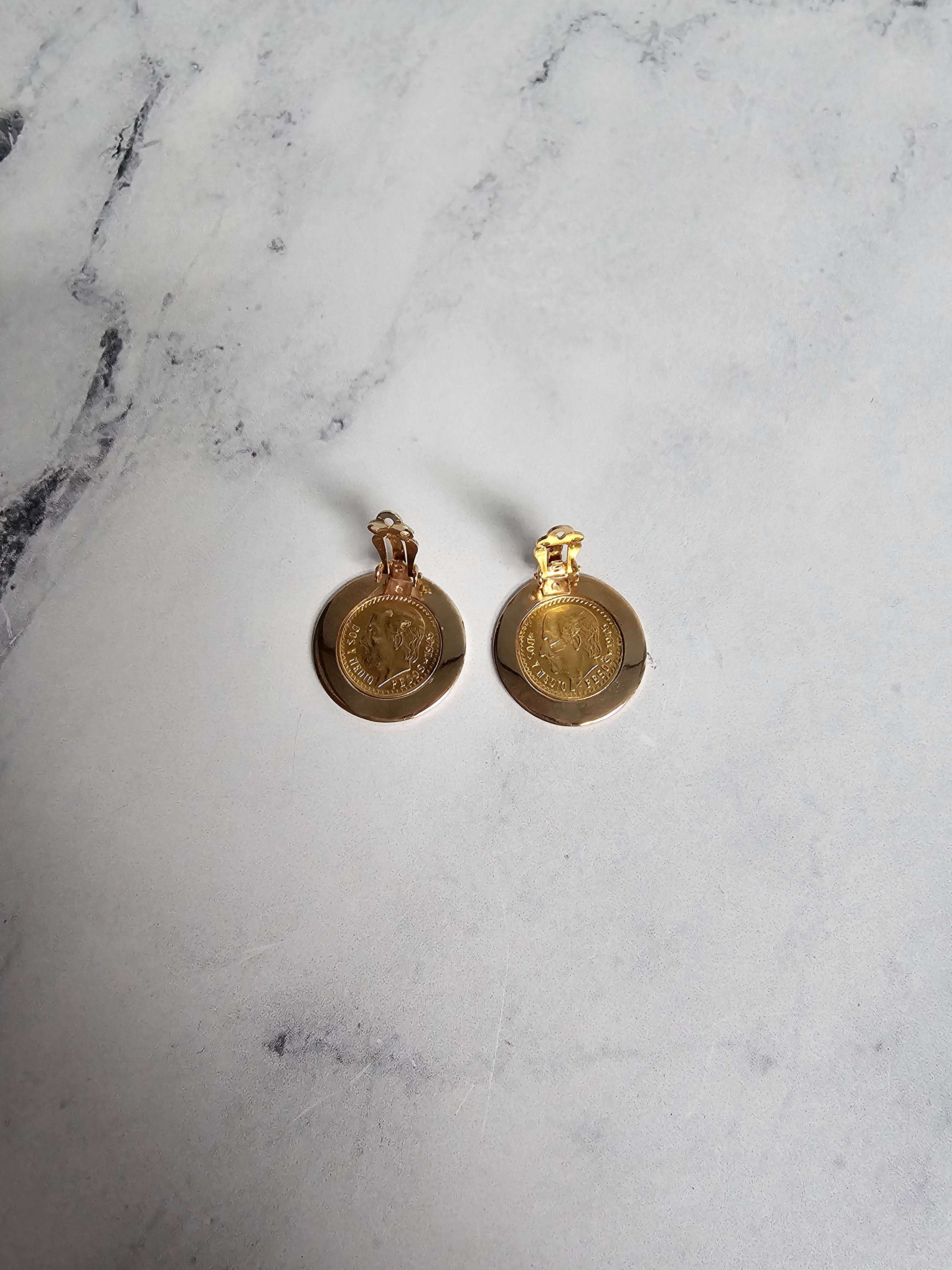 Vintage 1945 2.5 Coin Clip-On Earrings - 14K Yellow Gold with Polished Bezel Frame | Unique Collectible Jewelry for Special Occasions & Retro Fashion Lovers