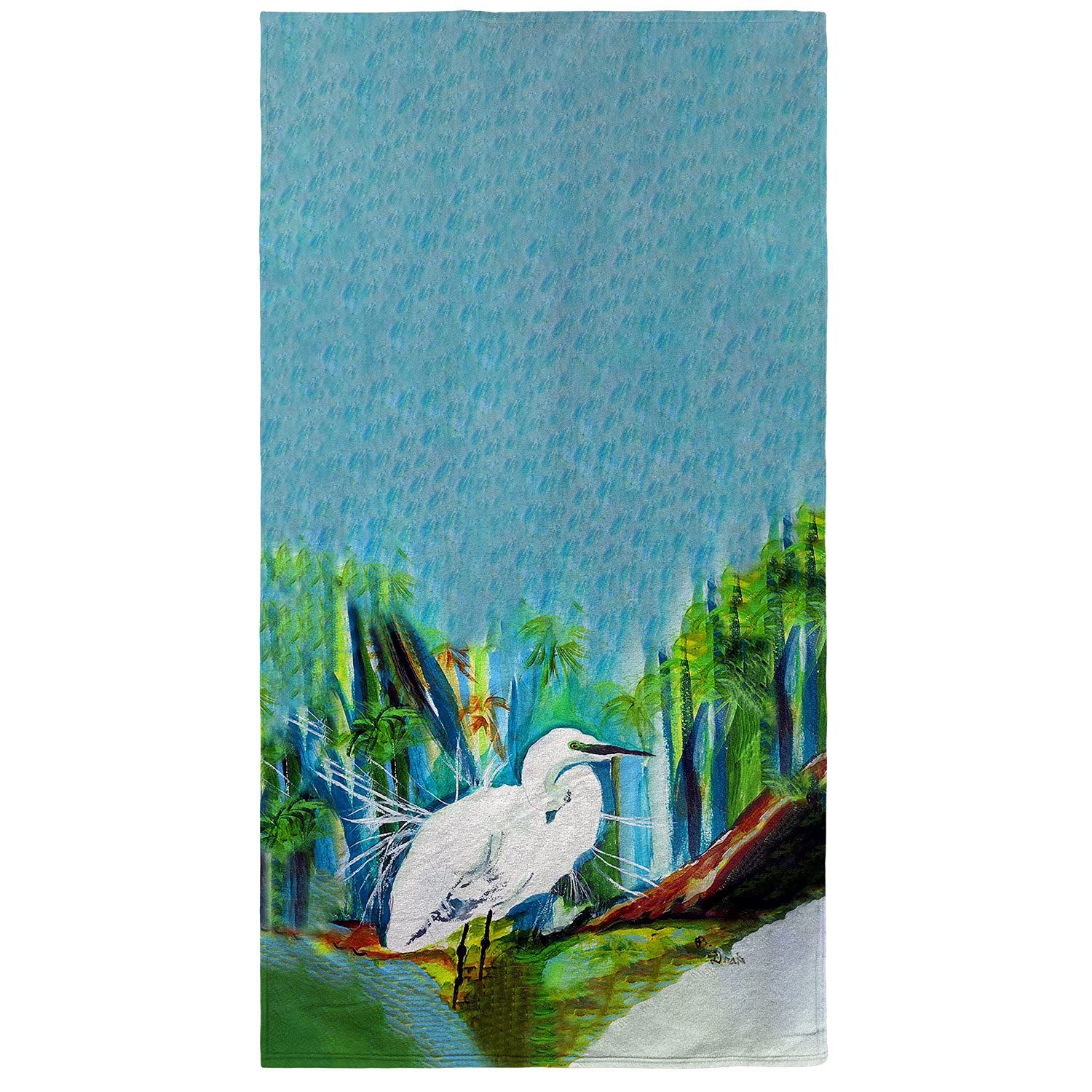 Betsy Drake Acrylic Egret Beach Towel - Large Soft Quick-Dry Sandproof Towel for Pool, Beach, Yoga & Outdoor Activities