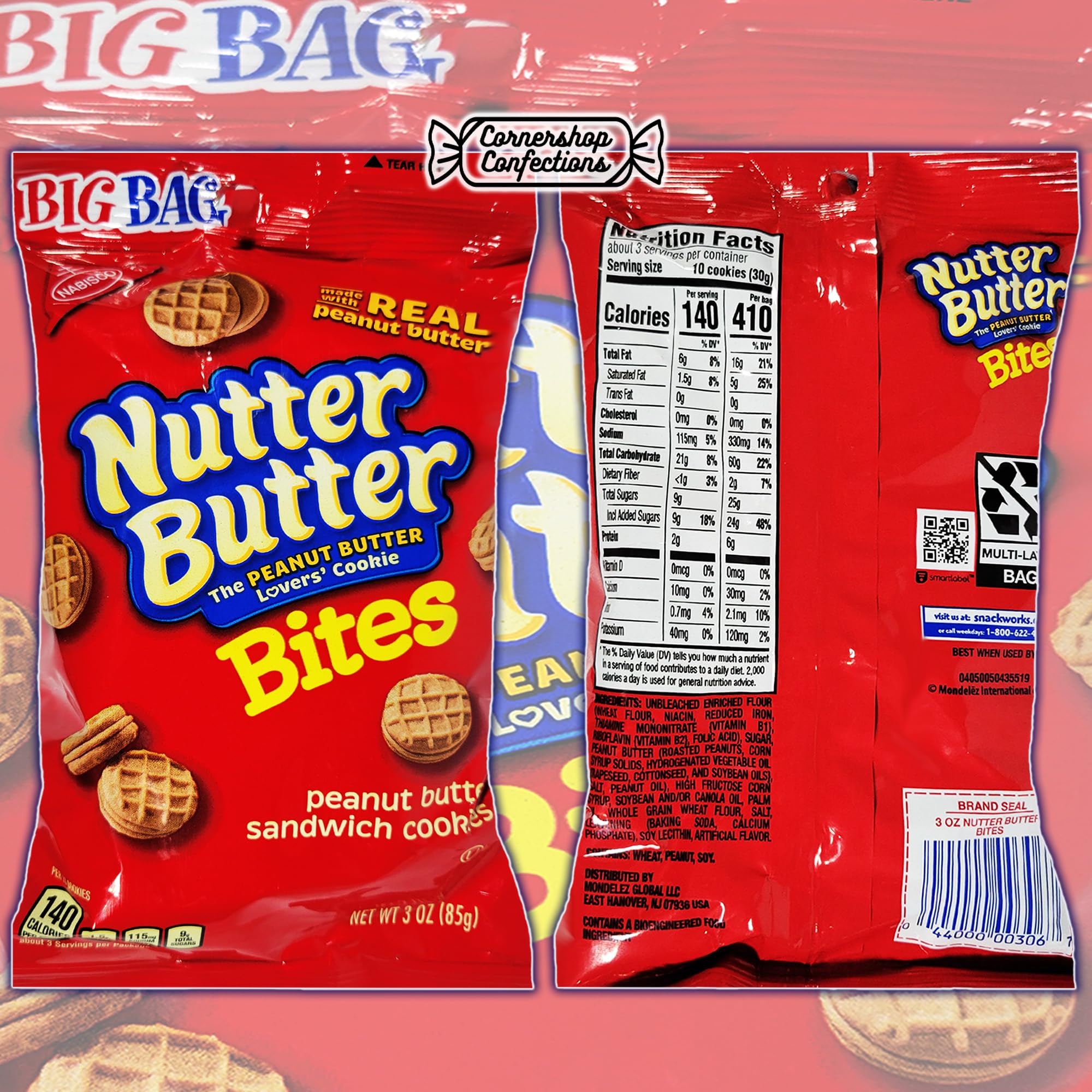 N.U.T.T.E.R B.U.T.T.E.R Bites Peanut Butter Sandwich Cookies - 12 Pack (3 oz Bags) | Crunchy Snacks for Lunch, Travel, Movie Nights & Office Break | Bulk Cookie Bundle in Cornershop Packaging