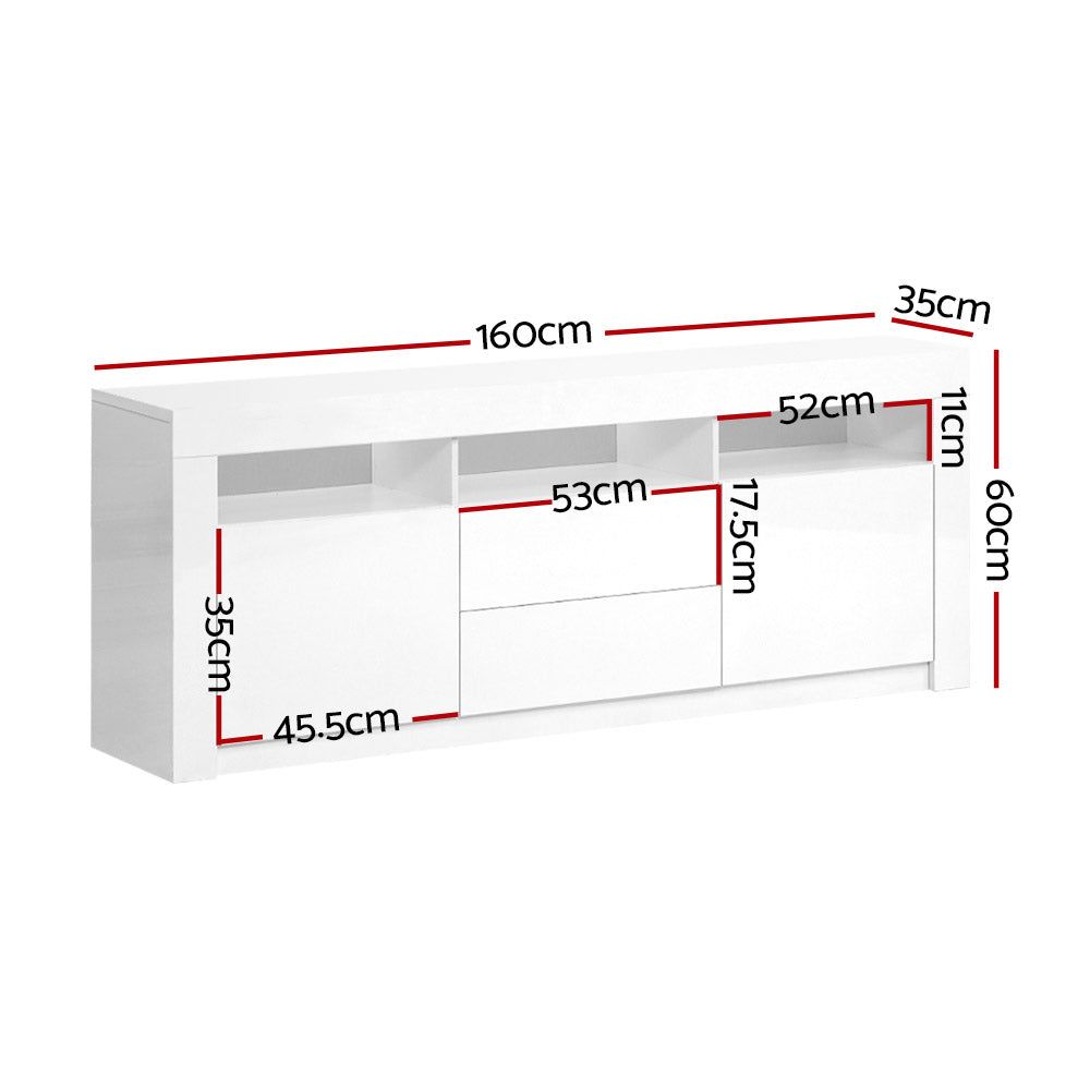 Artiss 160cm White TV Stand with LED Lights - Modern Entertainment Center for Living Room, Bedroom & Home Theater