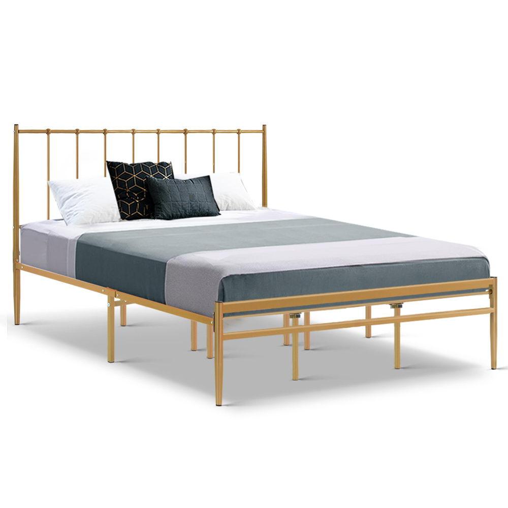 King Size Amor Bed Gold & Bonita Euro Top Mattress - Medium Firm Support for Back Pain Relief - Luxury Hybrid Mattress for Bedroom, Guest Room & Dorm Use