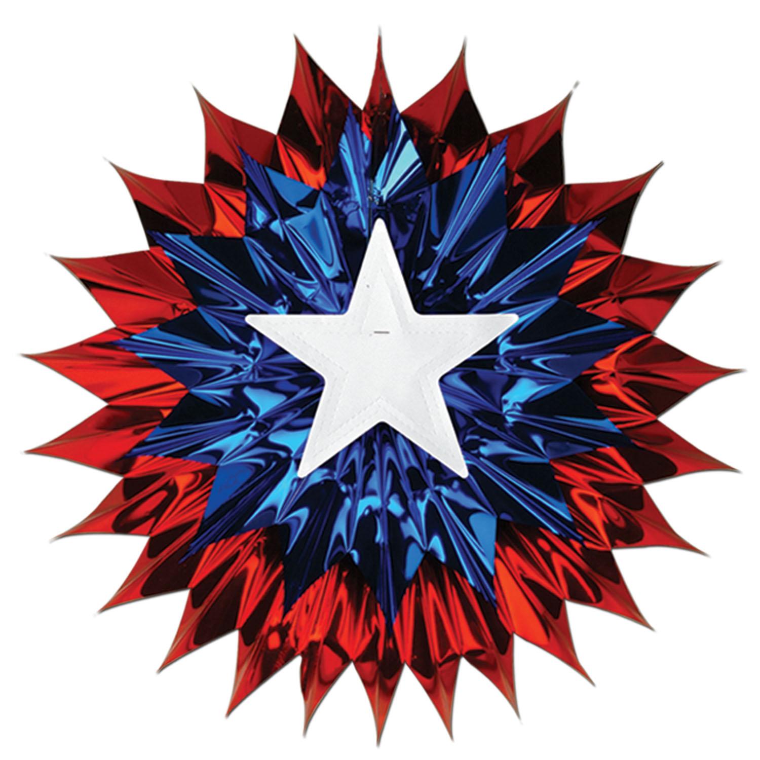12-Piece Beistle Patriotic Fan Burst Party Decorations - Red White & Blue 4th of July, Memorial Day, Labor Day Party Supplies for Indoor & Outdoor Celebrations