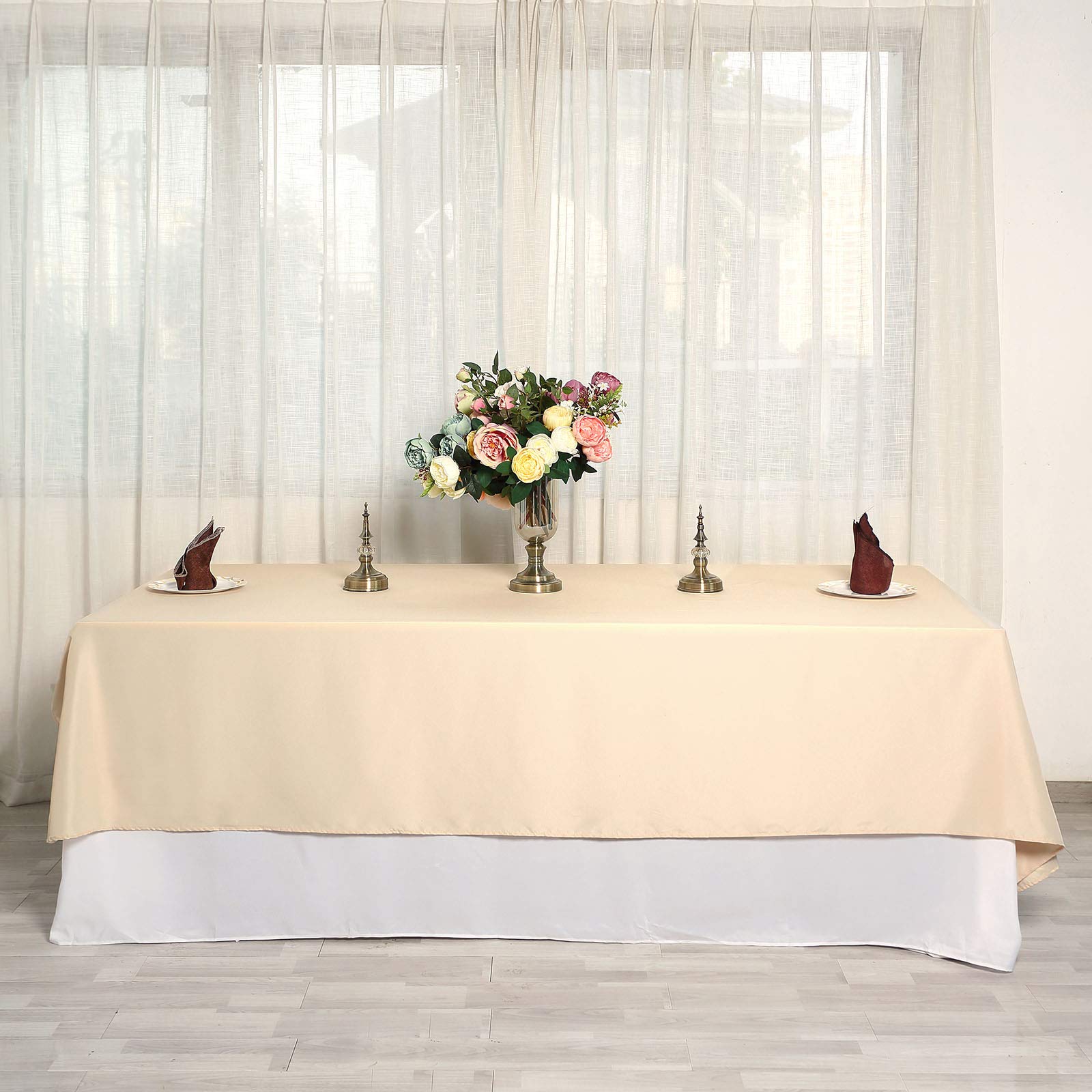 BalsaCircle 10 Pack 72x120 Inch Beige Rectangle Polyester Tablecloths - Spill & Wrinkle Resistant Table Covers for Wedding, Party, Banquet, Kitchen & Dining Room Decor