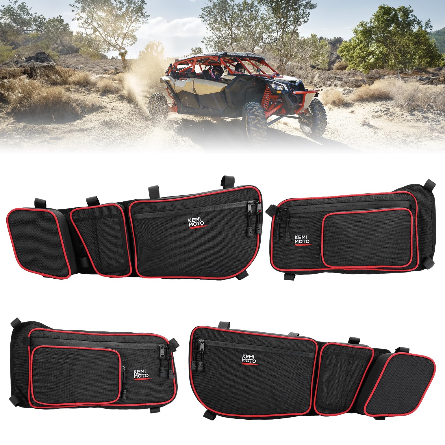 KEMIMOTO X3 UTV Door Storage Bags - Compatible with Can-Am Maverick X3 Max 2017-2024 Models - Front & Rear Upper Door Organizer Accessories (4-Pack, Red) - Perfect for Off-Road Gear Organization & Adventure Trips
