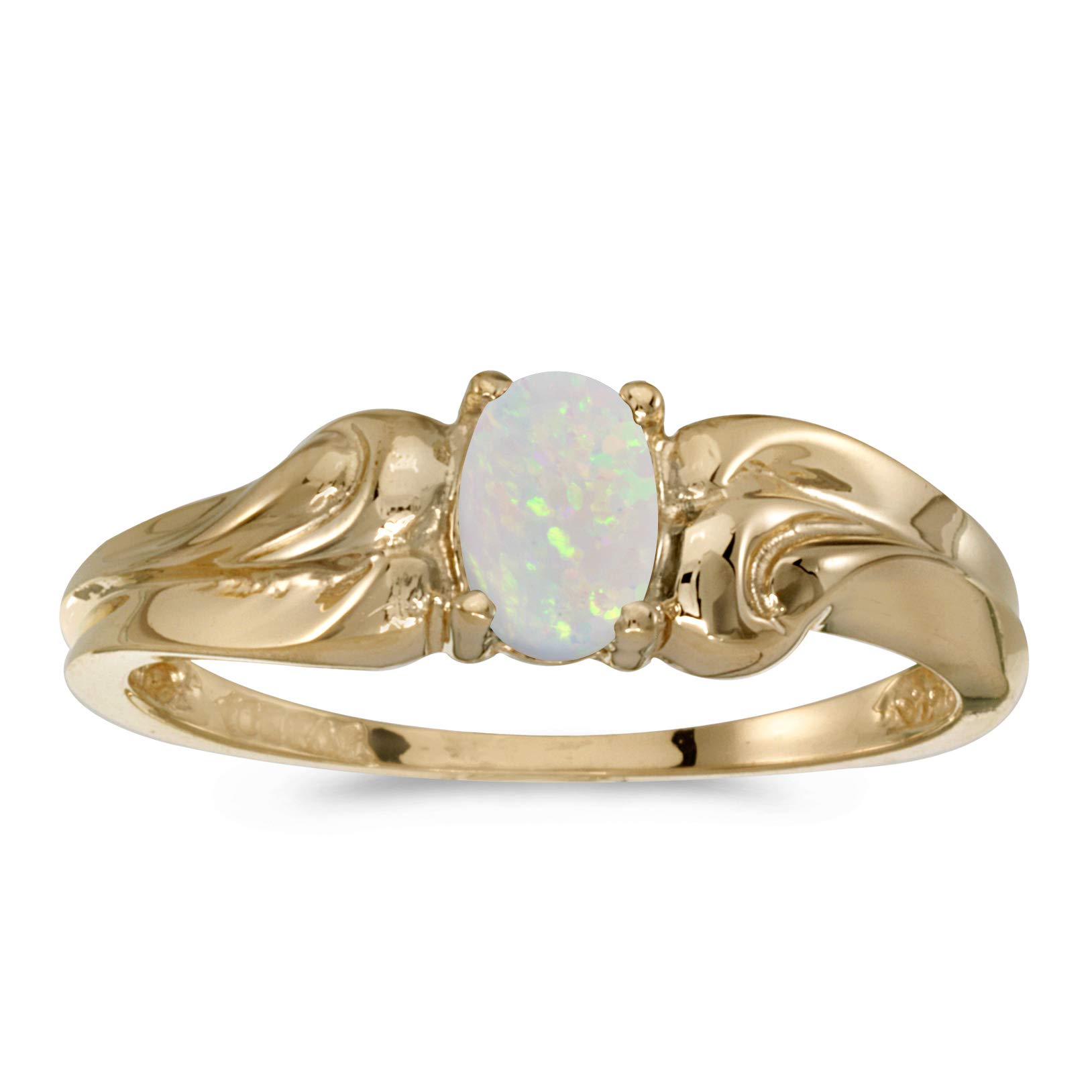 10K Yellow Gold Oval Opal Ring for Women – Elegant Birthstone Jewelry Gift for Birthday, Anniversary & Special Occasions