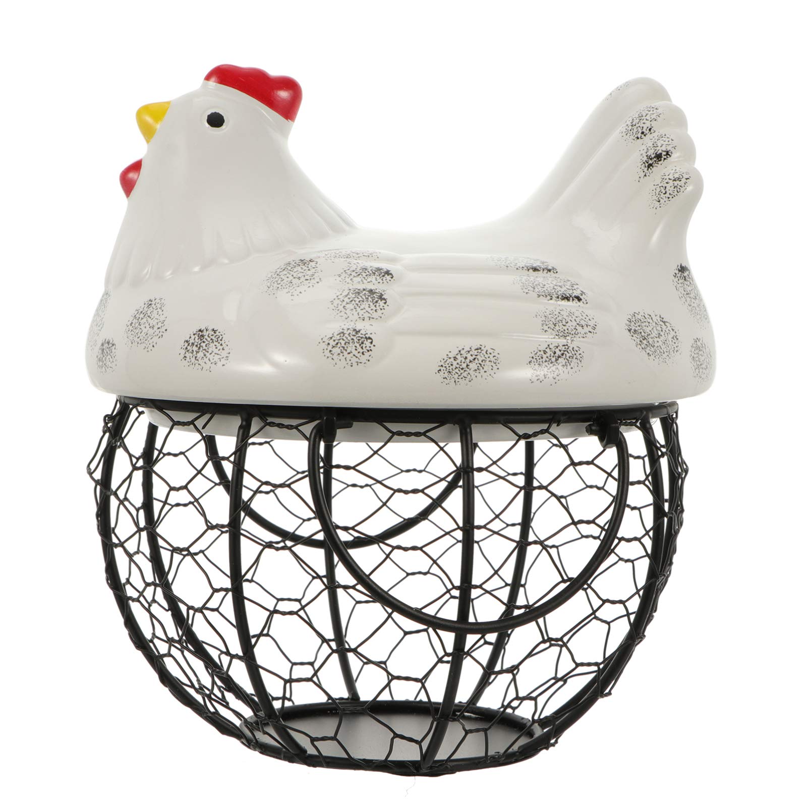 Yardwe Chicken Egg Basket - Metal Mesh Wire Egg Storage Basket with Chicken Shape - White Iron Decorative Kitchen Basket for Eggs, Fruits & Vegetables - Perfect for Farmhouse, Pantry & Country Style Kitchen Decor