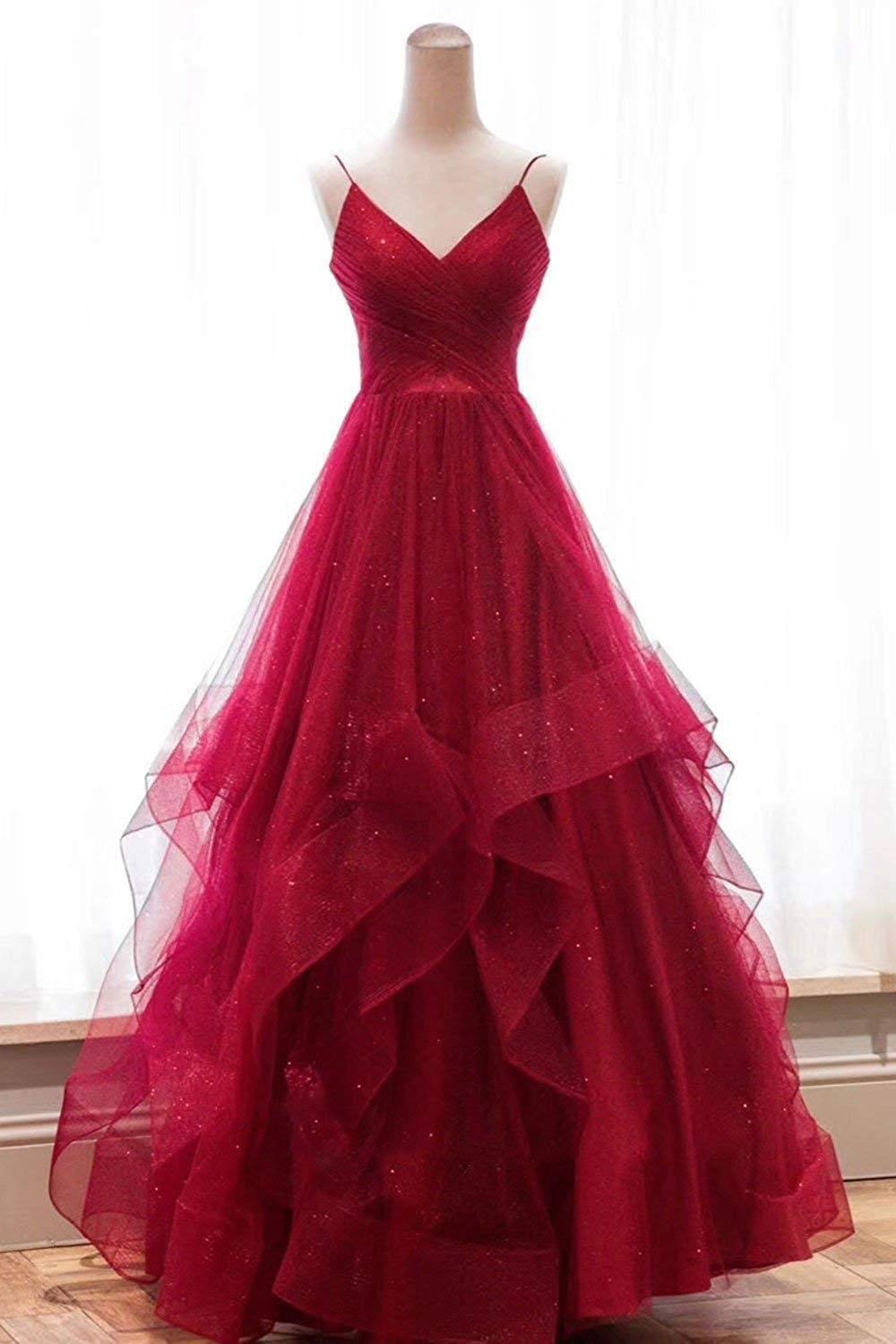 Elegant Lavender V-Neck Sequin Tulle Prom Dress with Spaghetti Straps | Formal Wedding Ball Gown for Homecoming, Quinceañera & Special Occasions