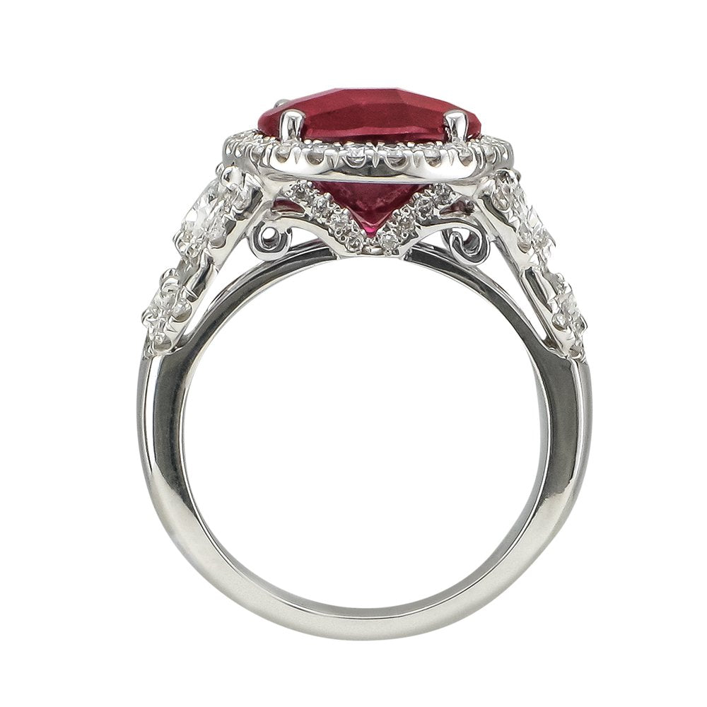 5.71 CT Natural Rubellite & 1.70 CTW Diamond Halo Ring for Women - Elegant Wedding, Engagement & Anniversary Jewelry Gift