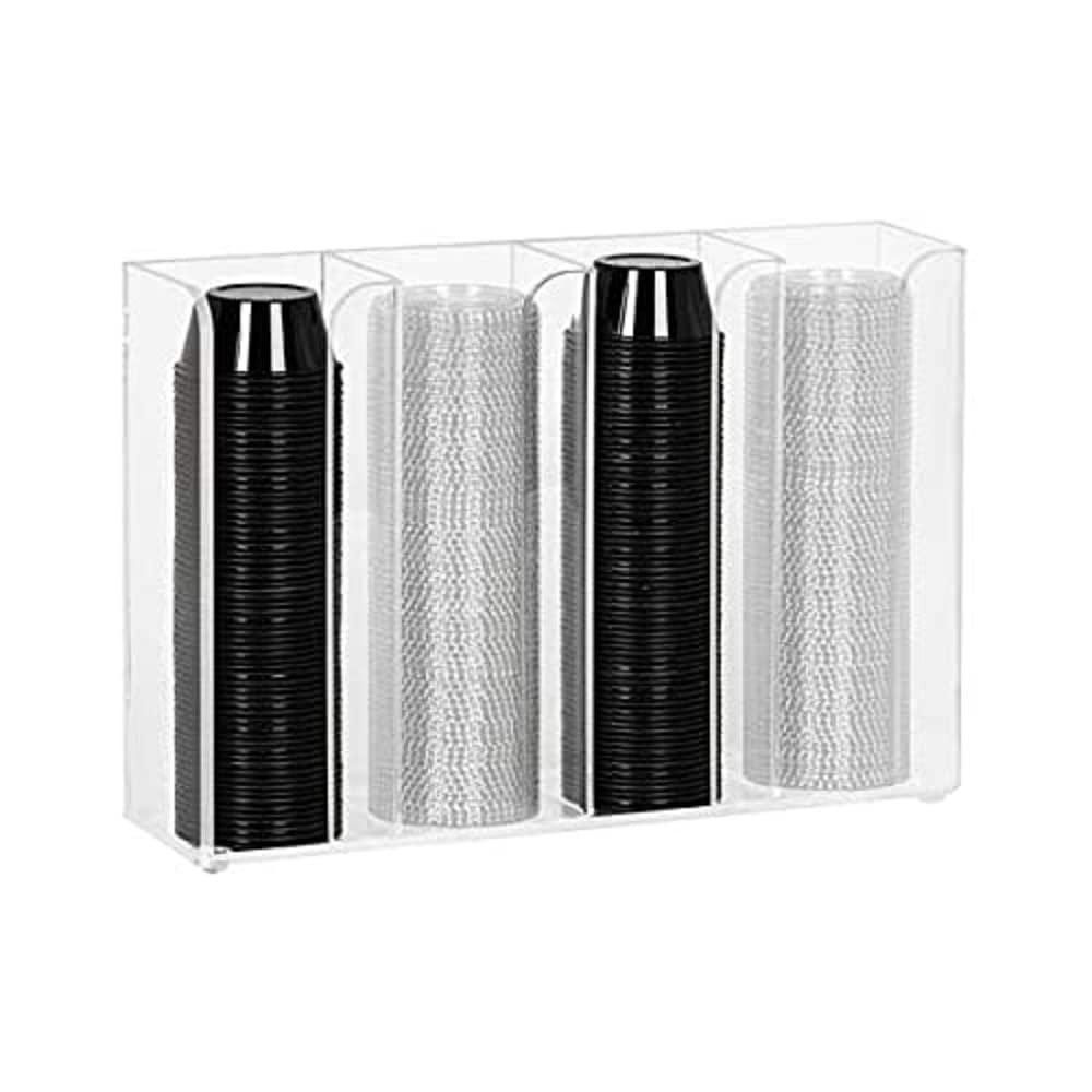 Dispense-Rite CTCO-4CL Clear Acrylic Portion Cup & Lid Organizer - Countertop or Wall Mount Storage for Restaurants, Cafes & Bars - Perfect for Food Service, Drink Stations & Commercial Kitchens