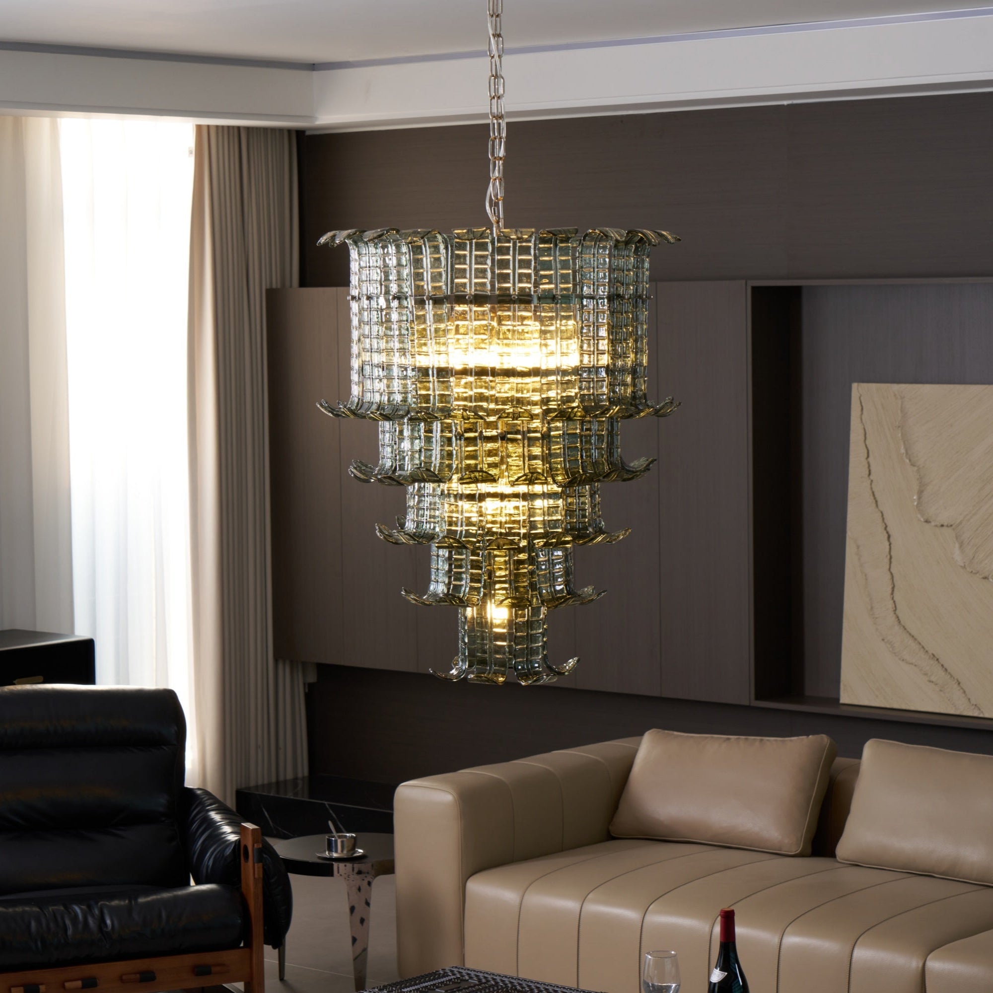 Elegant Cascade Murano Glass Chandelier - Handcrafted Italian Lighting Fixture for Dining Room, Living Room & Bedroom Decor