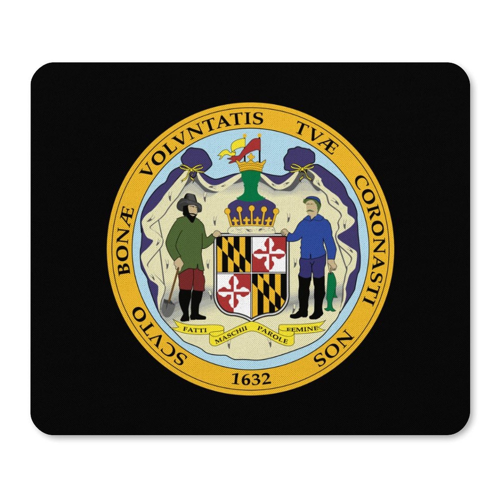 Maryland State Seal Non-Slip Square Mouse Pad - Durable Computer Mouse Mat for Laptop, Home, Office, and Gaming Use