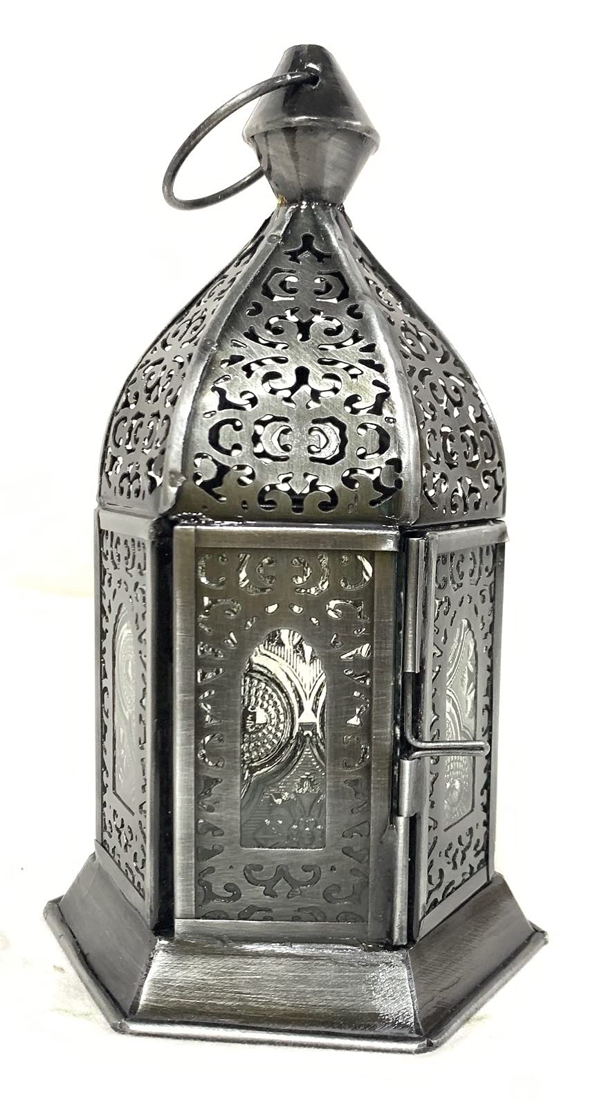 Vintage Gray Iron Candle Holder Lantern - 7 Inch Rustic Home Decor for Fireplace, Wedding Centerpiece & Outdoor Patio Lighting