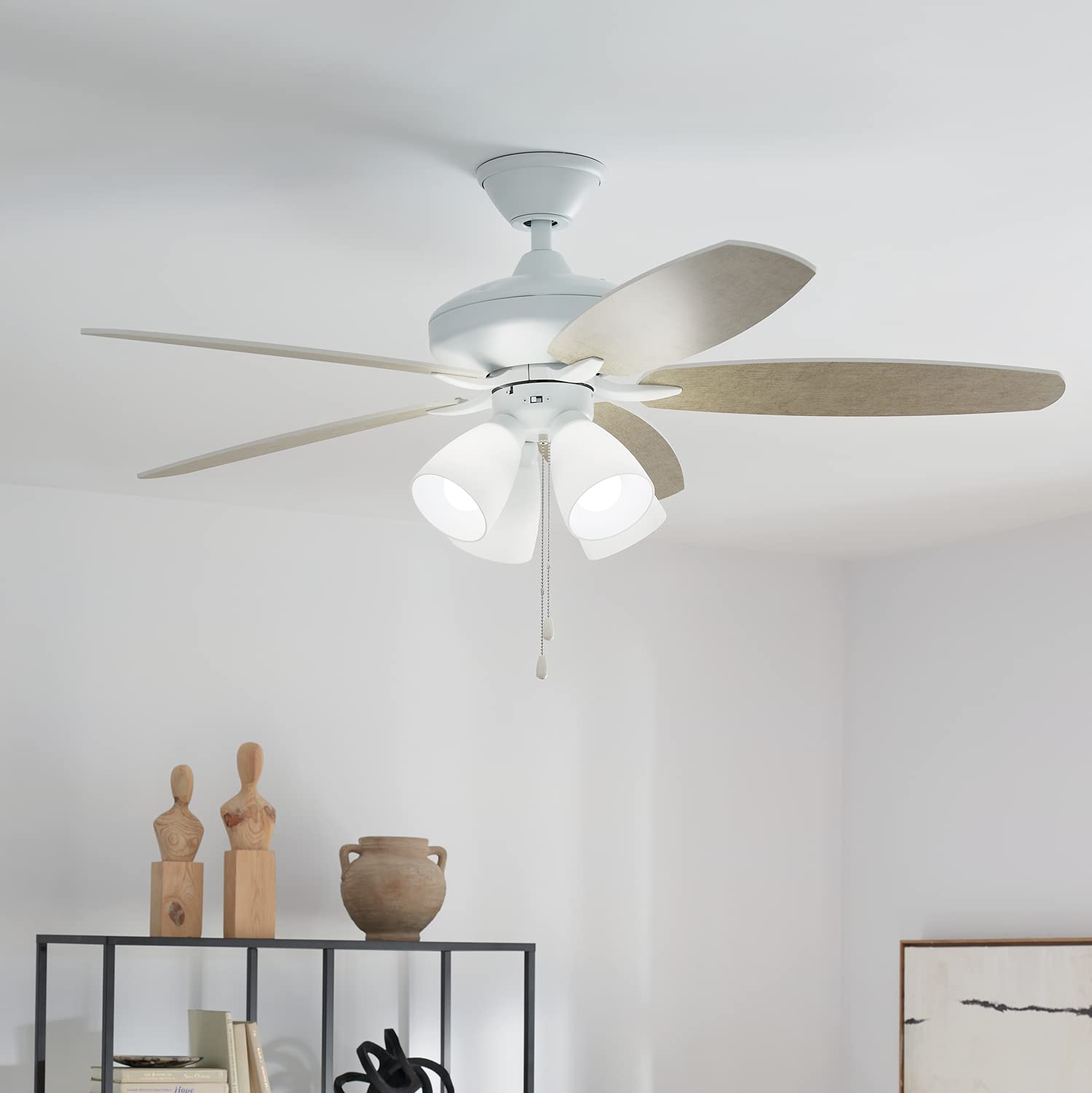 Kichler 52 Inch Renew Premier LED Ceiling Fan with Light, Matte White Finish - Energy Efficient Cooling for Living Room, Bedroom & Patio