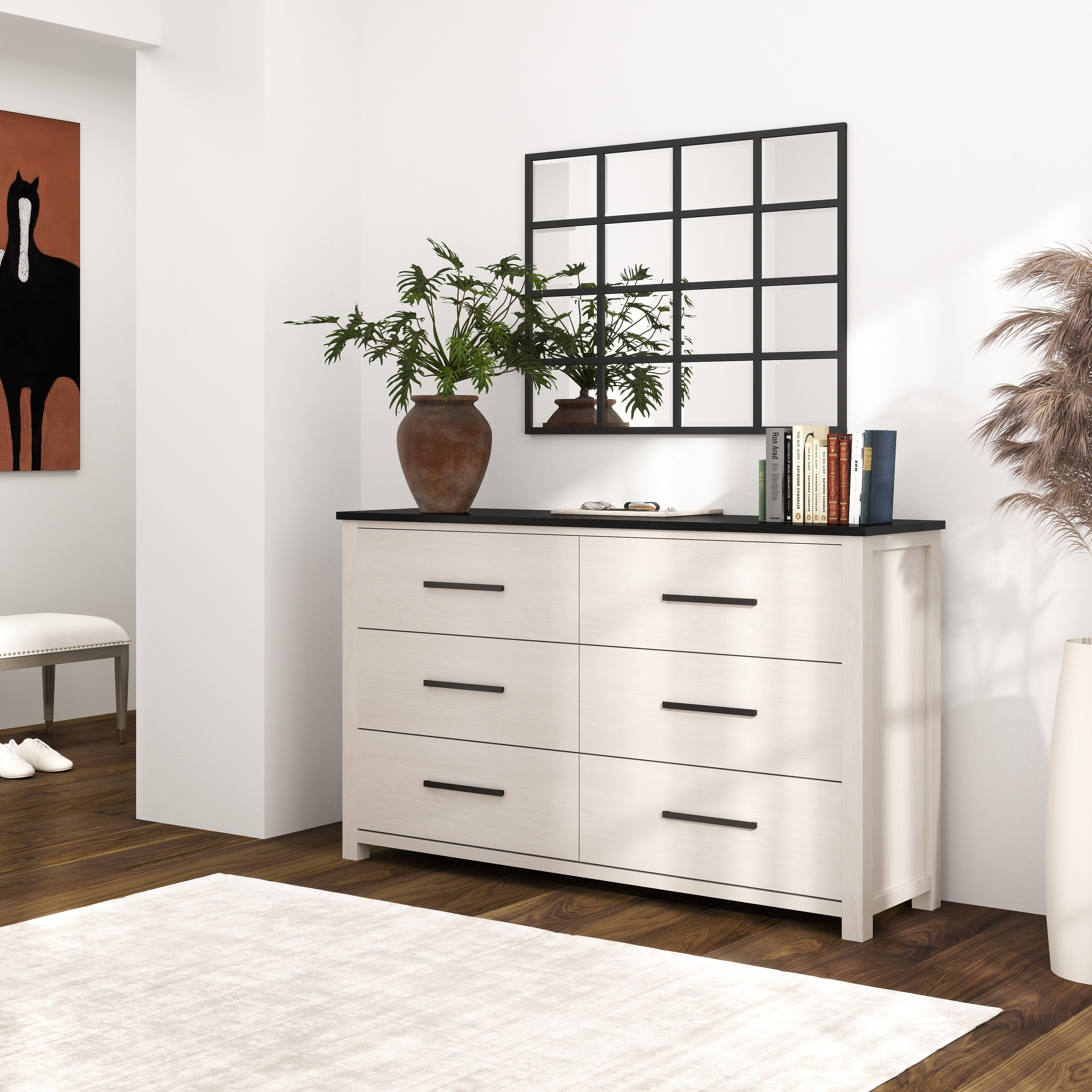 Roundhill Furniture Realynn 6-Drawer Bedroom Dresser in Off White - Spacious Storage for Clothes, Bedroom Organization & Home Decor