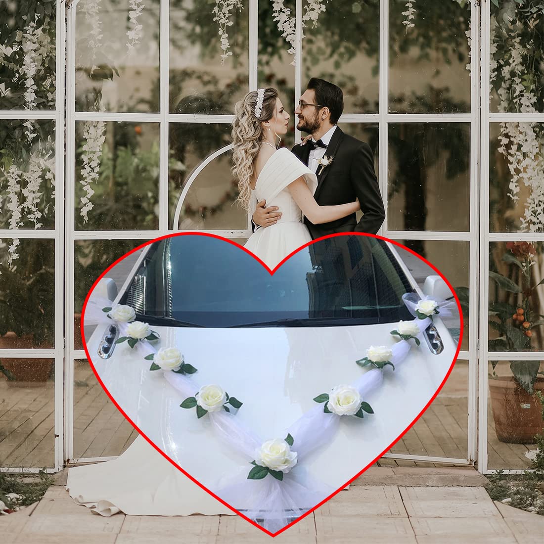 Wailicop Artificial Flower Bouquet Set for Wedding Car Decoration - Bridal Car Front Floral Arrangement with Ribbon, Perfect for Weddings, Christmas & Special Events