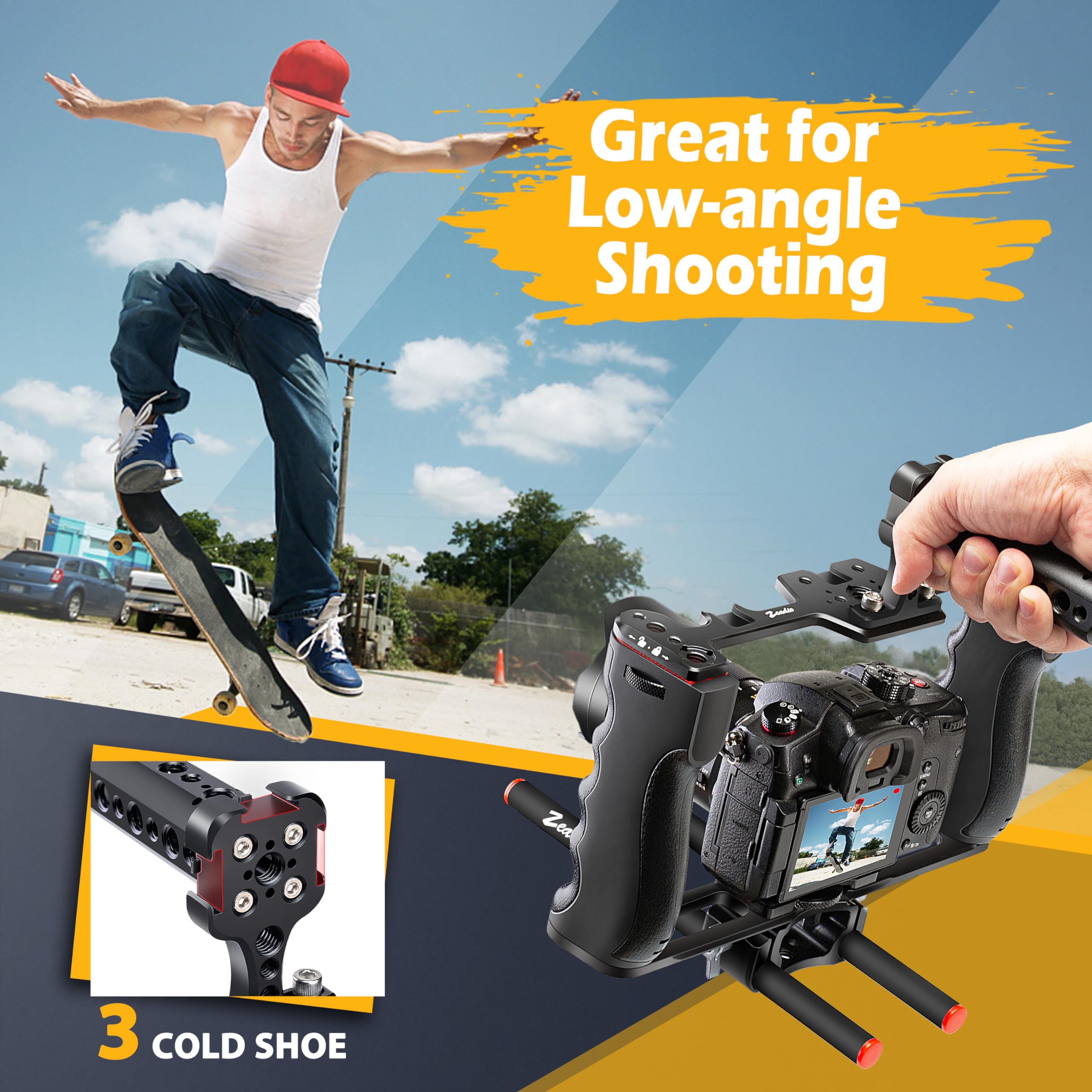 Professional Aluminum Video Rig Cage for DSLR & Camcorder - Filmmaking Kit with Top Handle, Arca Base & 15mm Rod Guides | Perfect for Vlogging, Documentary & Indie Film Production