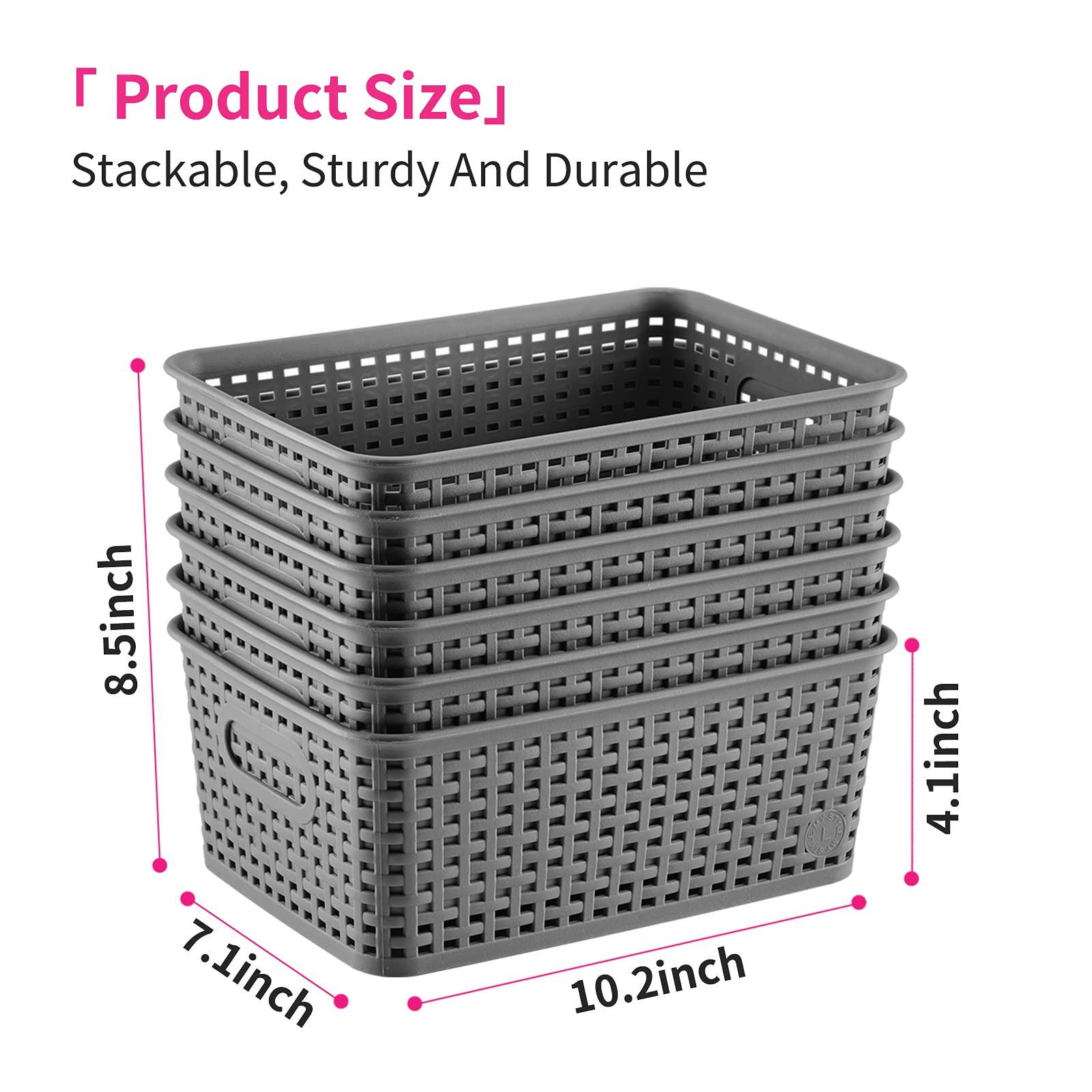 AREYZIN Small Plastic Storage Bins Set of 6 - Durable Pantry Organizer Baskets for Shelves, Countertops, Desktops, Cabinets & Bedrooms - Perfect for Home, Office, Kitchen & Bathroom Organization