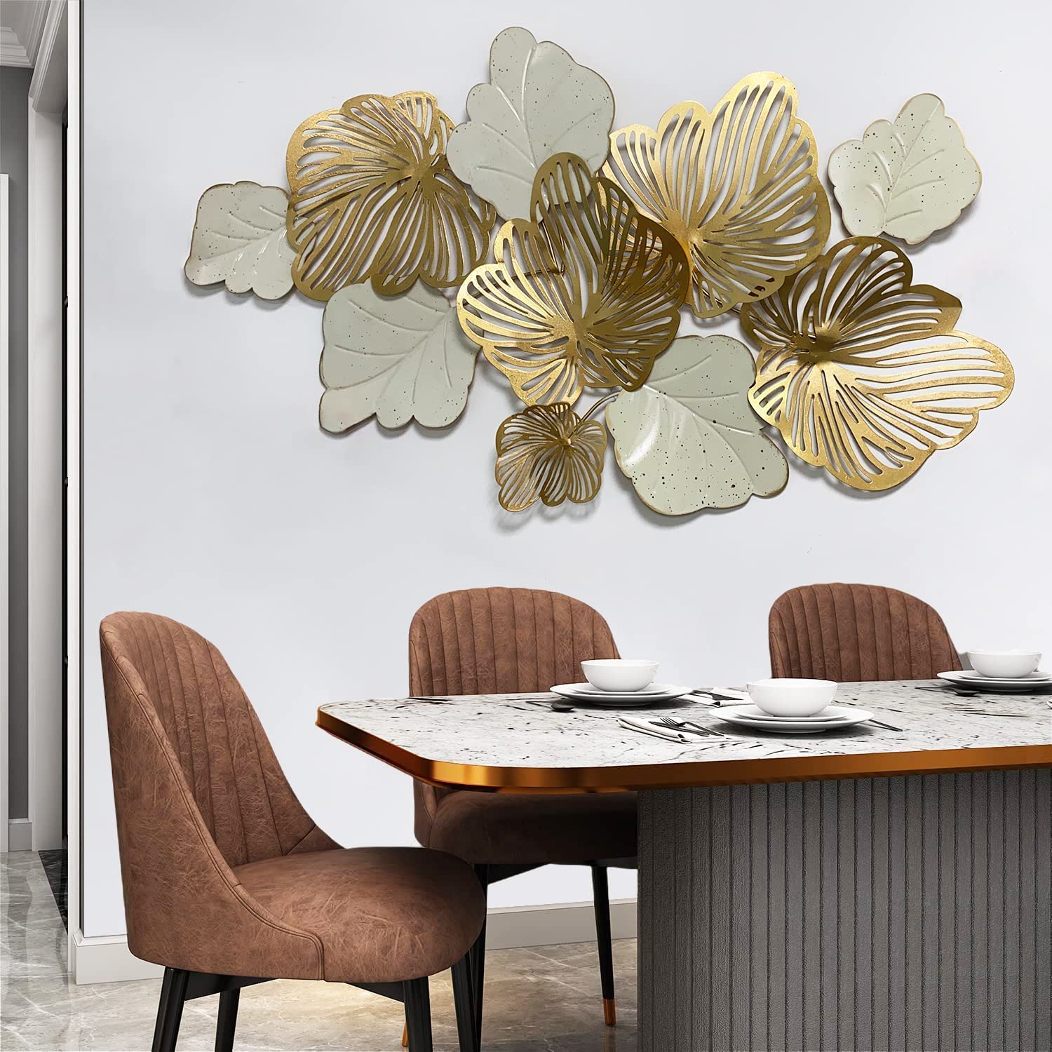3D Metal Wall Art Decor - Modern Gold Flower Blooming Wall Sculpture for Living Room, Bedroom, Kitchen | Luxury Home Decor & Unique Gift Idea | 52