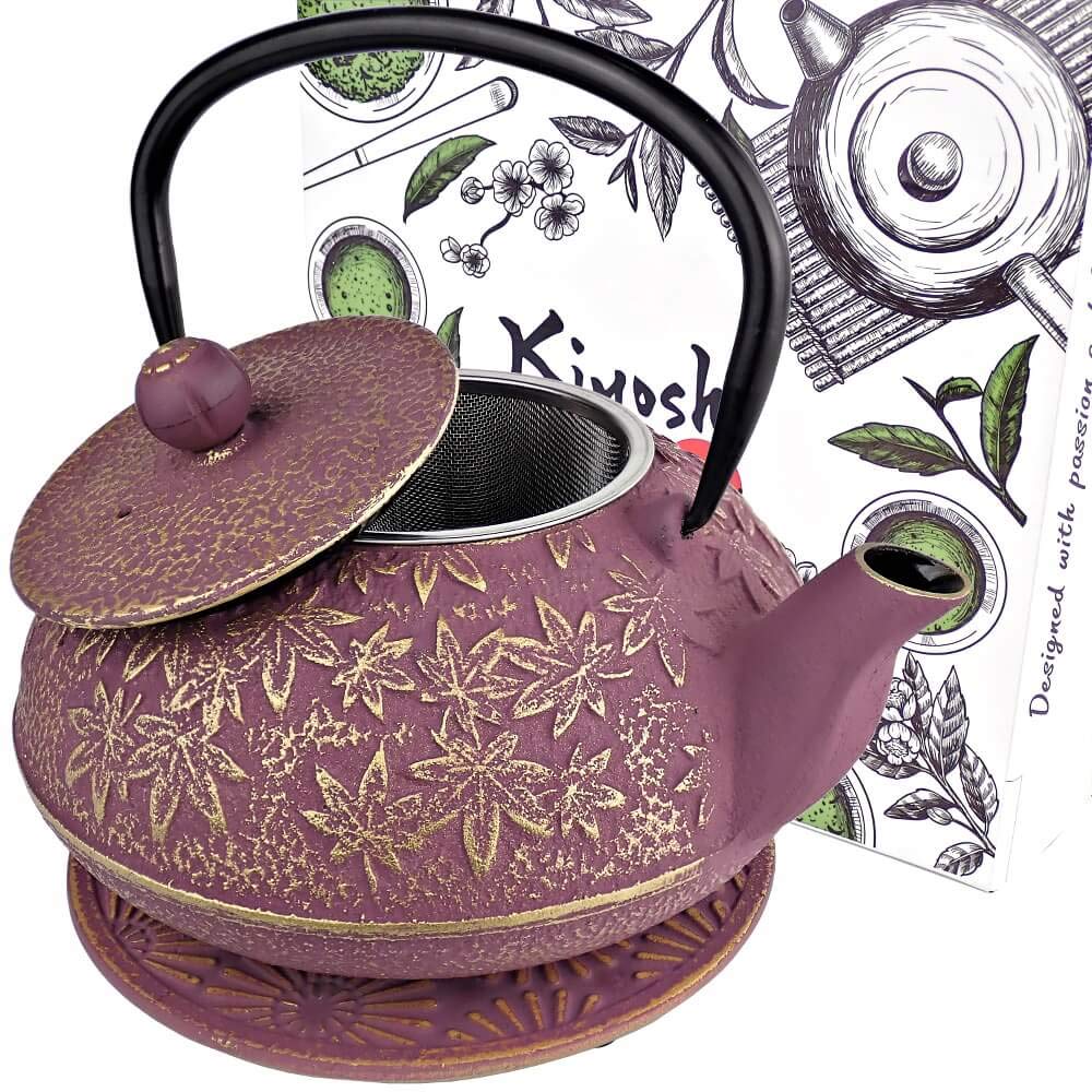 Premium Japanese Cast Iron Teapot - 40Oz Large Capacity with Trivet & Tea Infuser, Enamel-Coated Tetsubin Kettle for Stovetop Use - Perfect for Home, Office, and Tea Ceremonies