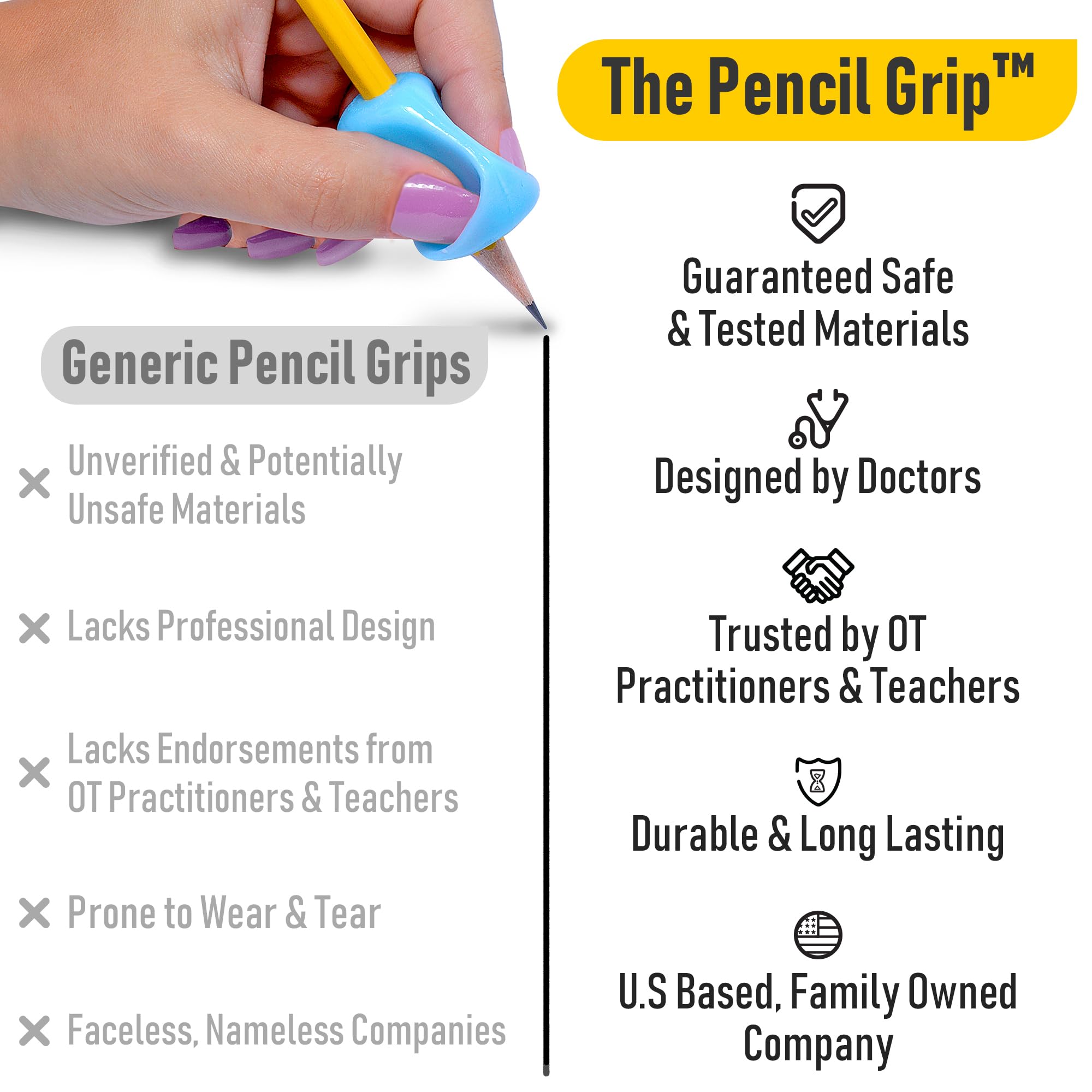 The Pencil Grip Pinch Grip - Ergonomic Writing Aid for Kids & Adults, 6-Pack Colorful Pencil Grips (TPG-12706) - Improves Handwriting & Reduces Hand Fatigue for School, Office & Art Projects
