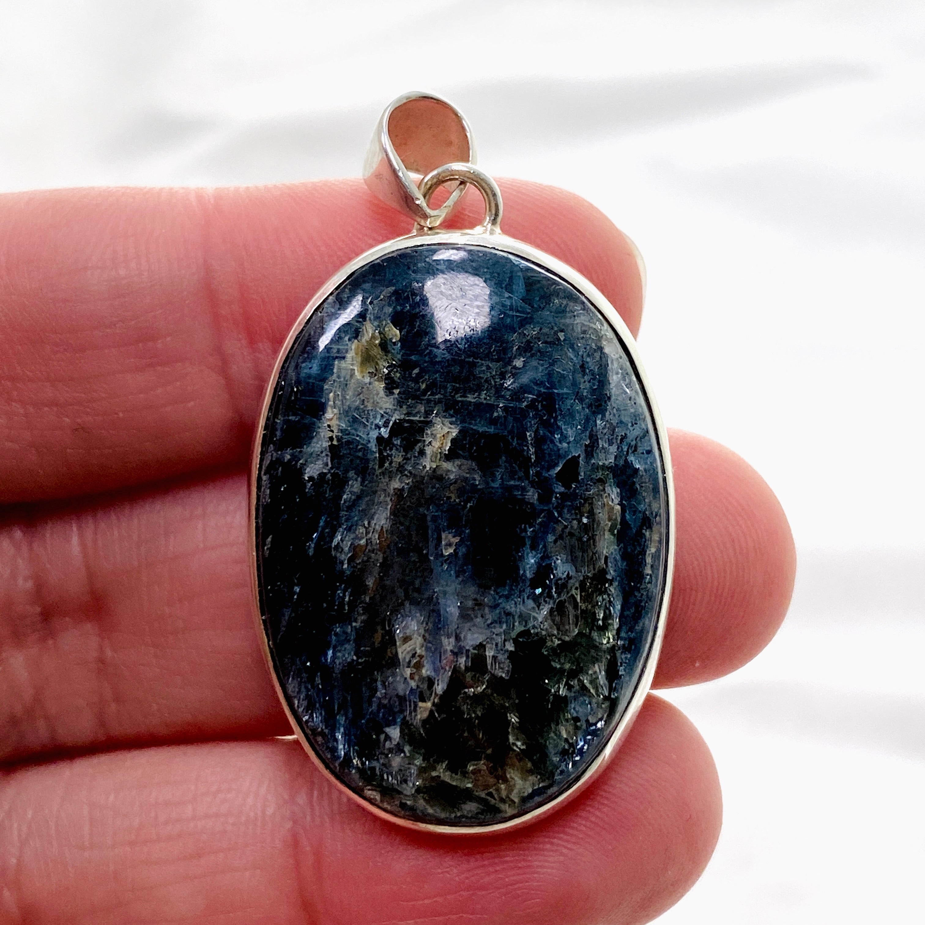 Natural Blue Kyanite Oval Cabochon Pendant Necklace - 925 Sterling Silver Jewelry for Healing & Meditation - Perfect for Spiritual Gifts & Energy Balancing