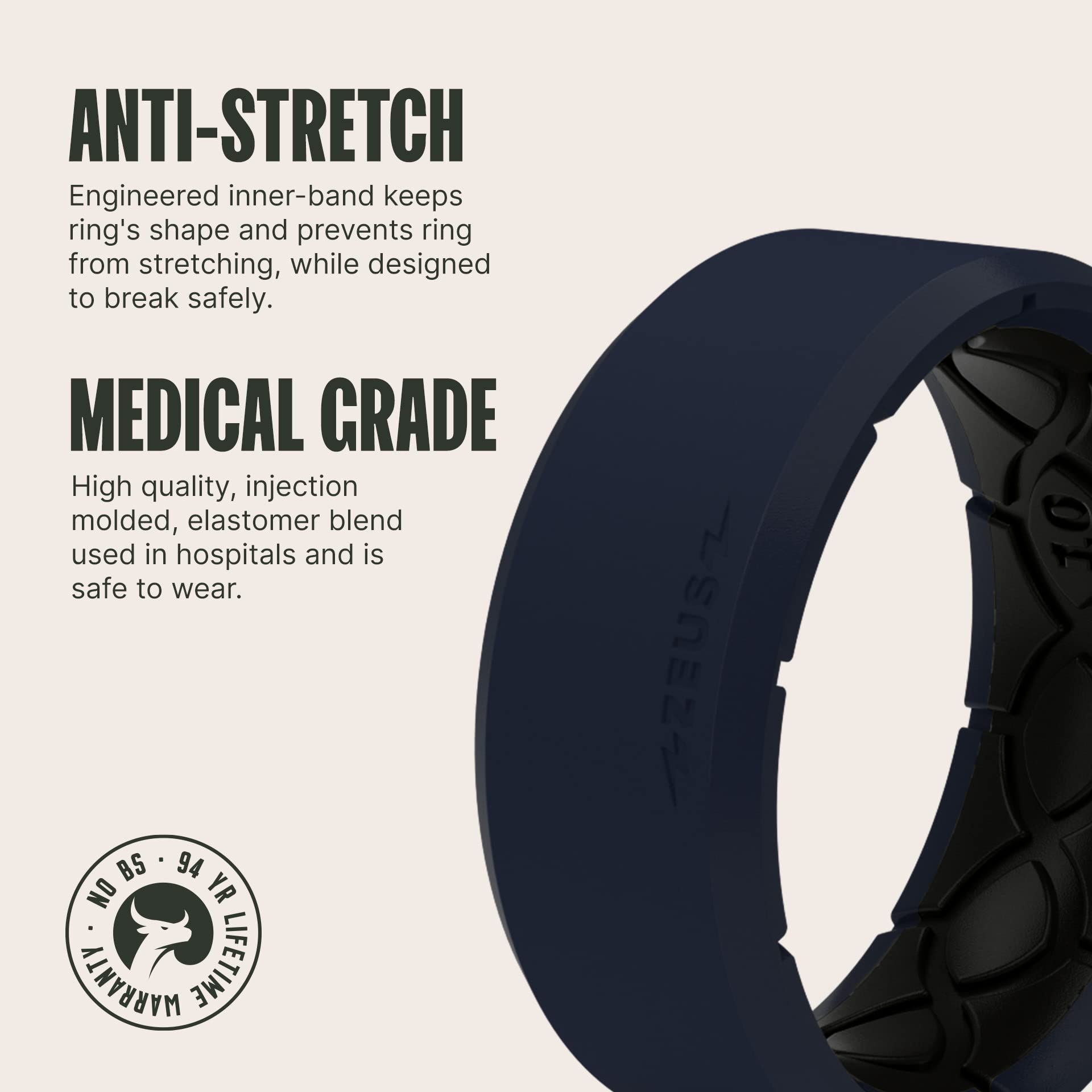 Groove Life Zeus Silicone Ring - Breathable Rubber Wedding Band for Men, Durable Comfort Fit Ring with Unique Design | Perfect for Active Lifestyles, Gym, Swimming & Outdoor Adventures