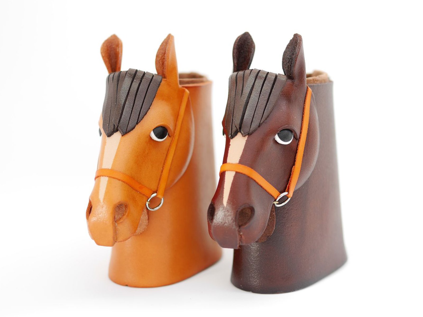 VANCA Handmade Japanese Genuine Leather Horse Head Eyeglasses Holder & Stand - Brown - Perfect for Office, Home, and Gift Giving
