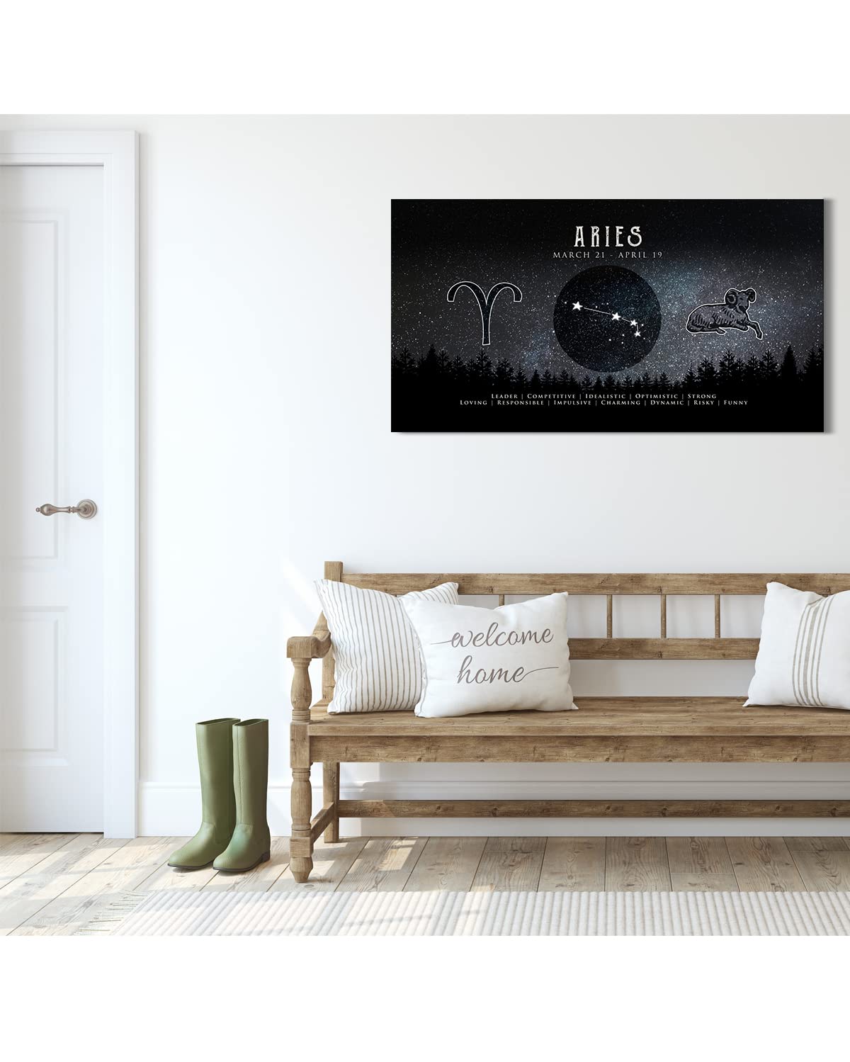 Aries Zodiac Sign Wall Art - Astrology Gifts for Women & Men - Boho Home Decor - 24x12 Inch Ready to Hang Canvas - Perfect for Bedroom, Living Room & Office Decor