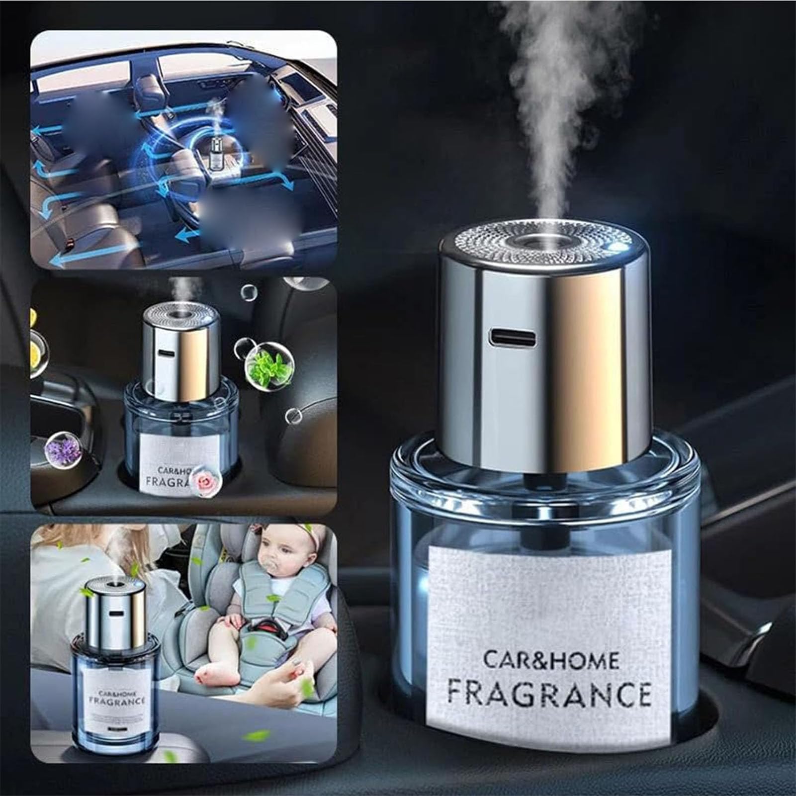 Smart Ultrasonic Car Air Freshener with 5-Speed Adjustment & Auto On/Off - Aromatherapy Diffuser for Fresh Lemon Scent - Perfect for Cars, Offices & Home Use