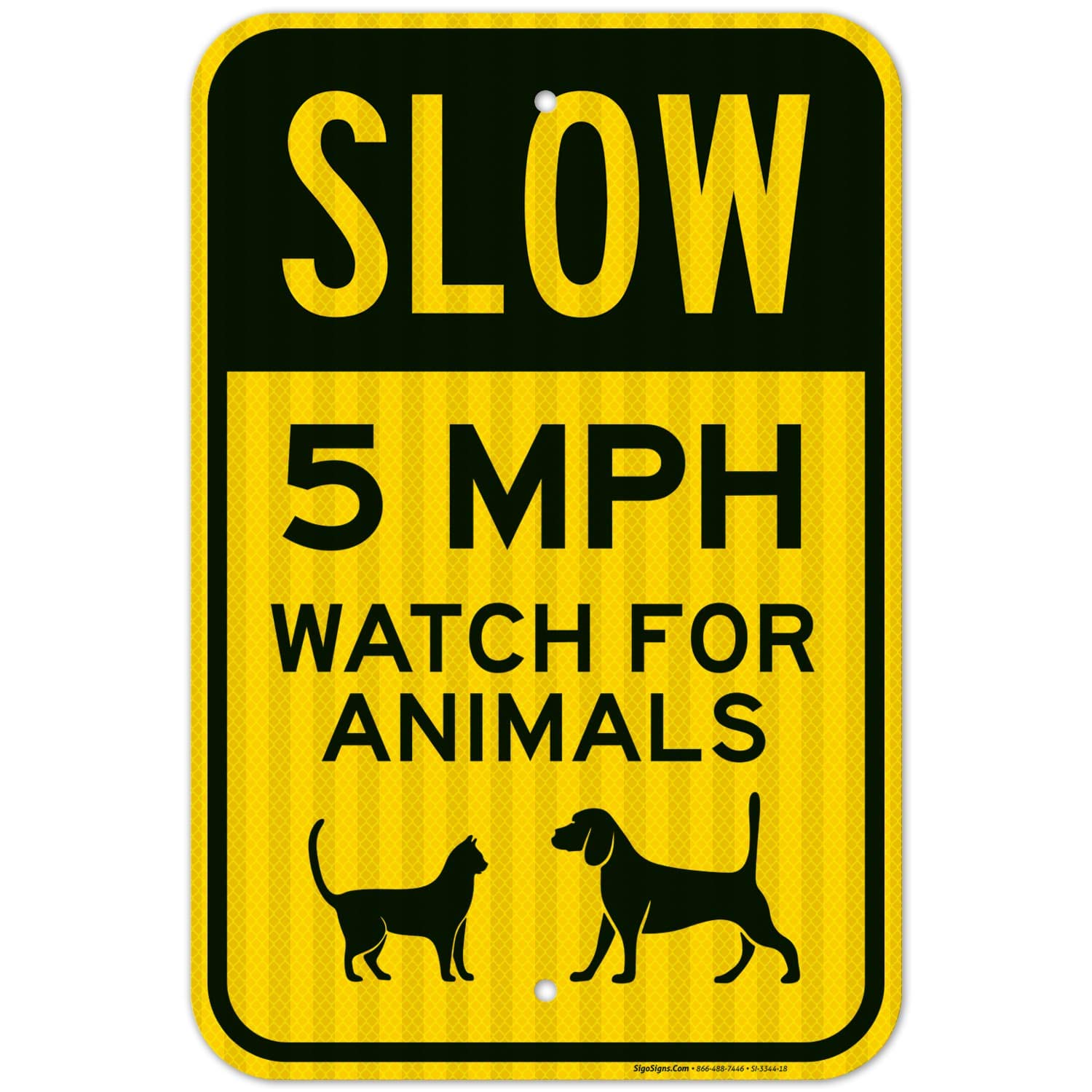 Slow 5 MPH Watch for Animals Sign - 12x18 Inch Reflective Aluminum Traffic Sign - 3M EGP Coated, Fade Resistant - USA Made for Driveways, Neighborhoods & School Zones