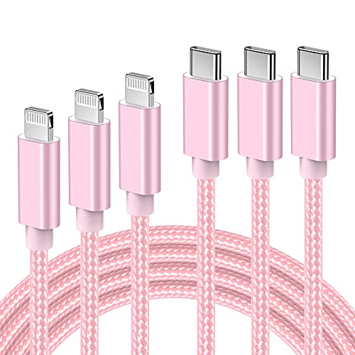 Quntis 3-Pack MFi Certified USB C to Lightning Cable [10/6/3ft] Fast Charging Nylon Braided iPhone Charger Cable for iPhone 14/13/12/11/X/8/7/6 Plus & iPad - Power Delivery Compatible (Pink) | Perfect for Home, Office & Travel Charging