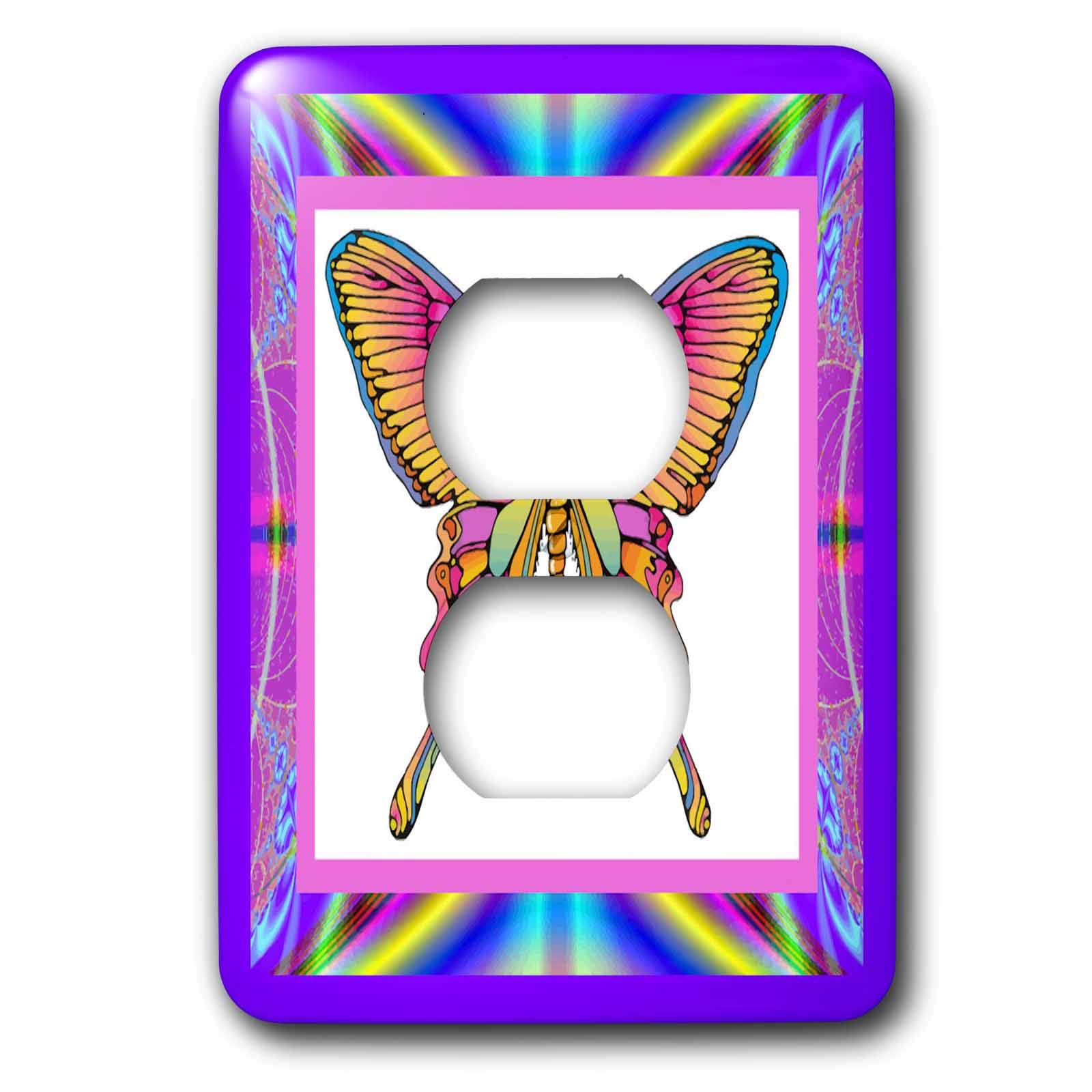 3D Rose Psychedelic Butterfly 2 Outlet Cover - Decorative Electrical Plug Cover for Home & Office - Vibrant Wall Art for Bedroom, Living Room, Kitchen Decor