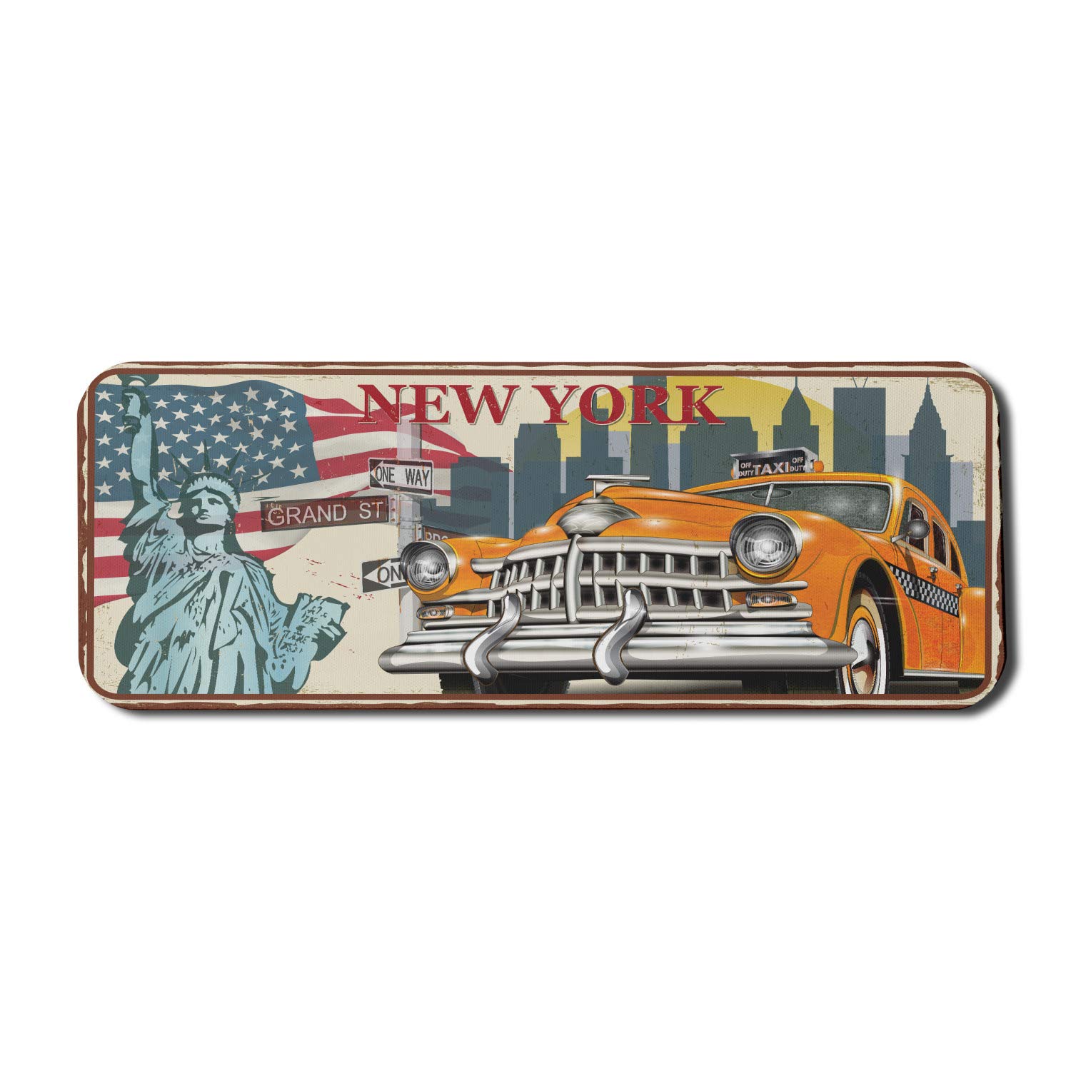 Ambesonne Vintage New York Taxi Mouse Pad - Non-Slip Rubber Gaming Mousepad with NY City Theme Illustration, Large 31