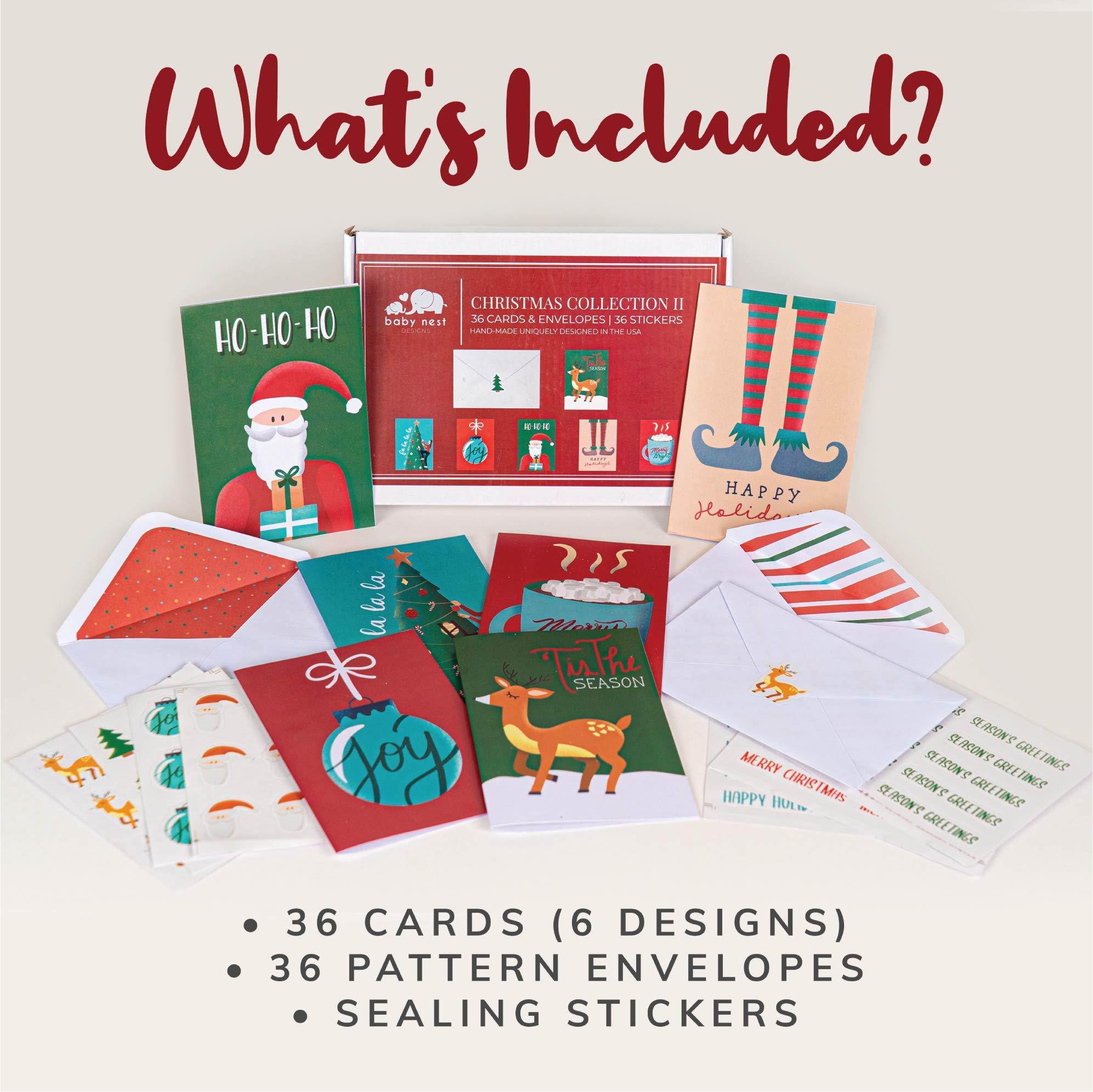 36 Pack Blank Christmas Greeting Cards with Envelopes & Holiday Stickers - 4x6