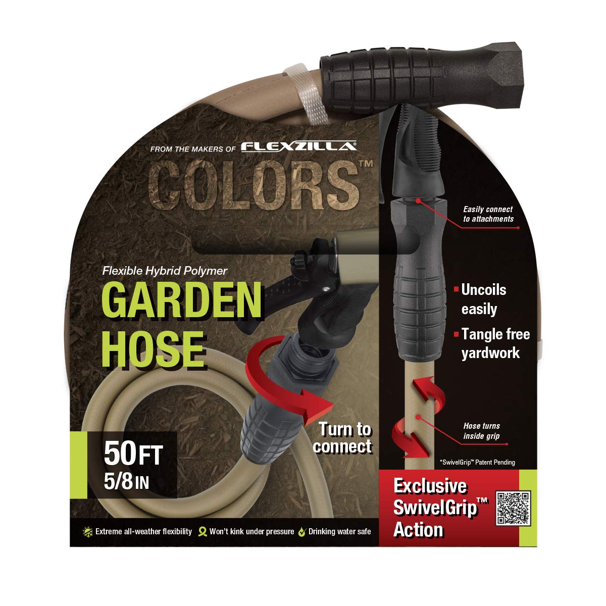 50ft Colors Garden Hose with SwivelGrip - Heavy Duty Flexible Water Hose for Lawn, Garden & Outdoor Use | 100ft Flexzilla Garden Hose with SwivelGrip - Lightweight Drinking Water Safe Hose for Yard, Car Washing & RV Use