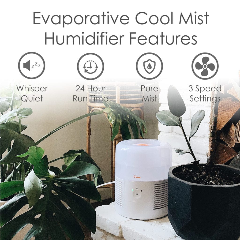 Crane Cool Mist Humidifier for Bedroom & Nursery - Ultrasonic Quiet Air Humidifier with Night Light - Perfect for Dry Skin, Allergies & Baby Comfort
