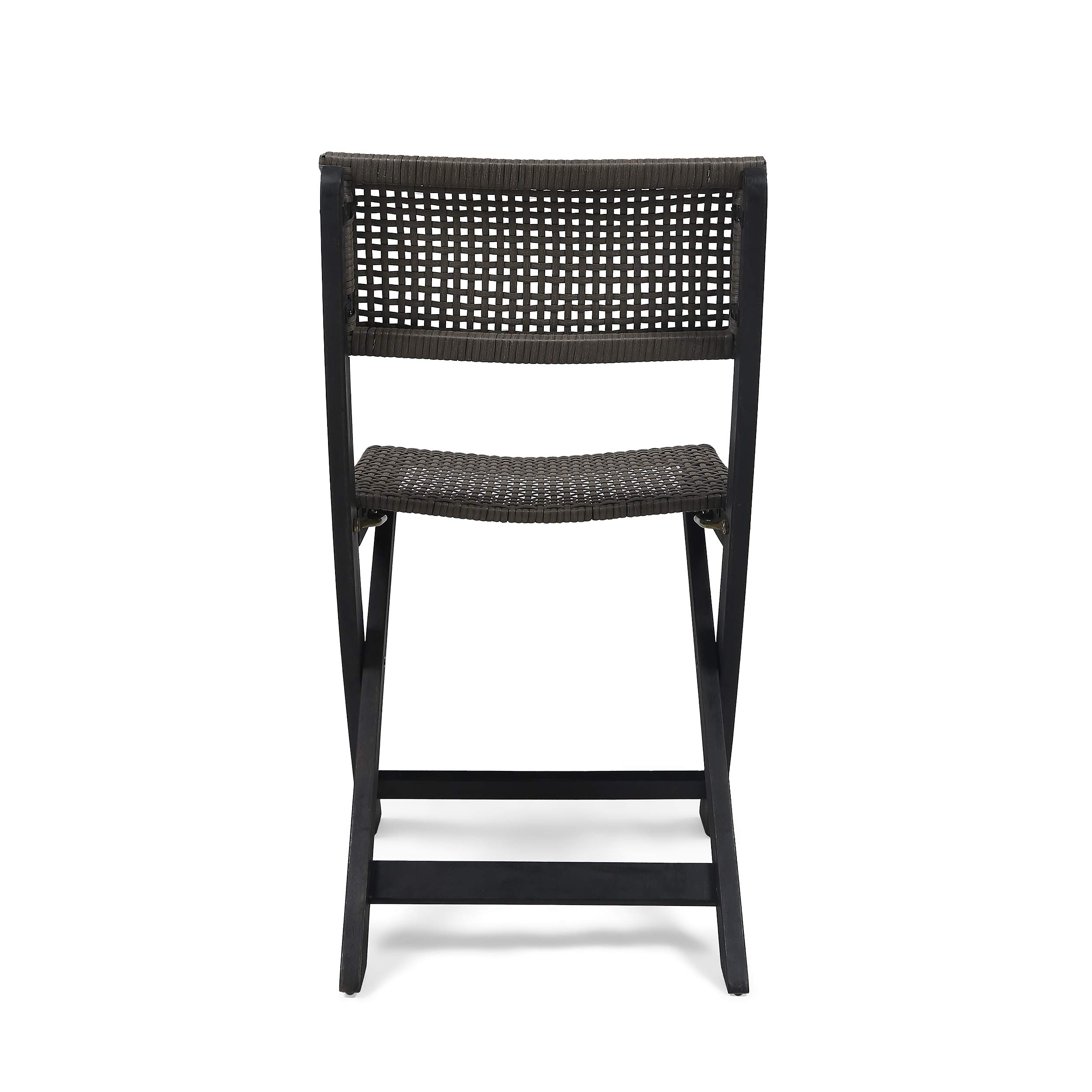 Premium Outdoor Acacia Wood Foldable Bistro Chairs with Wicker Seating (Set of 4) - Dark Gray Finish & Brown Wicker - Perfect for Patio, Garden, Cafe, and Restaurant Dining
