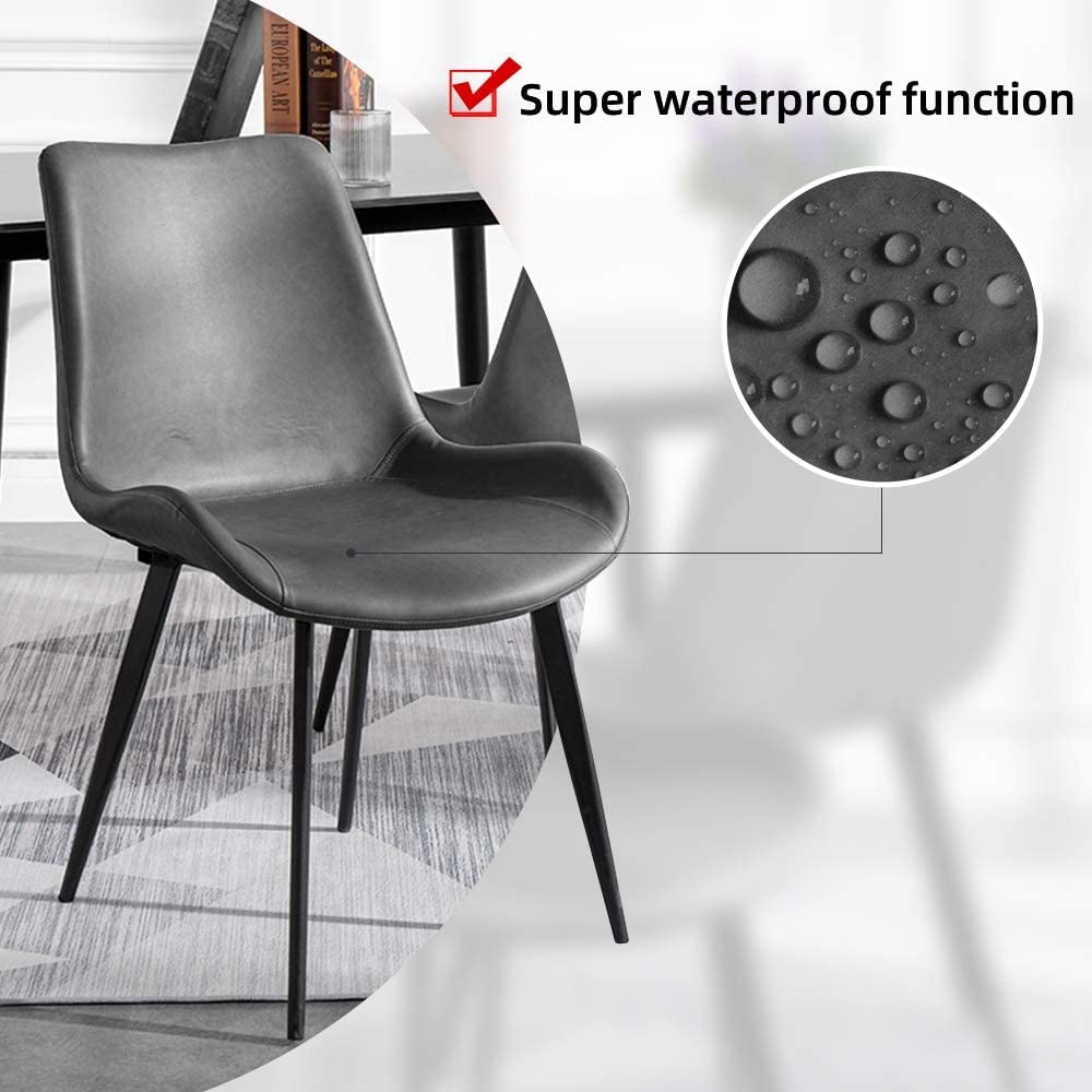 Modern Dining Chairs Set of 4 - Upholstered Faux Leather Cushion Seats with Sturdy Metal Legs, Grey Kitchen & Dining Room Chairs for Home, Restaurant or Office Use