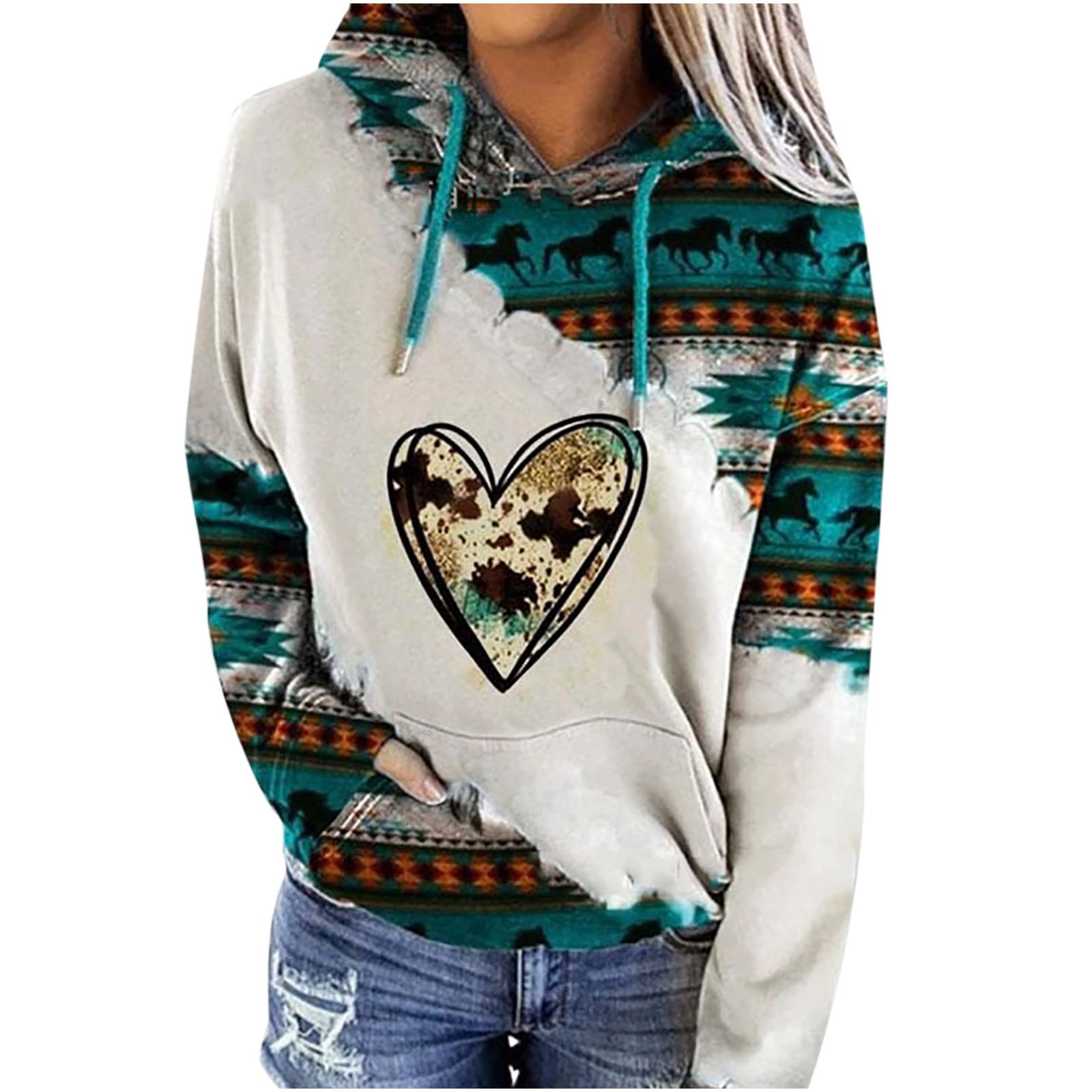 Ceboyel Women's Aztec Vintage Graphic Hoodie - Ethnic Western Drawstring Sweatshirt Pullover for Casual Fall Outfits | Perfect for Outdoor Adventures and Cozy Evenings