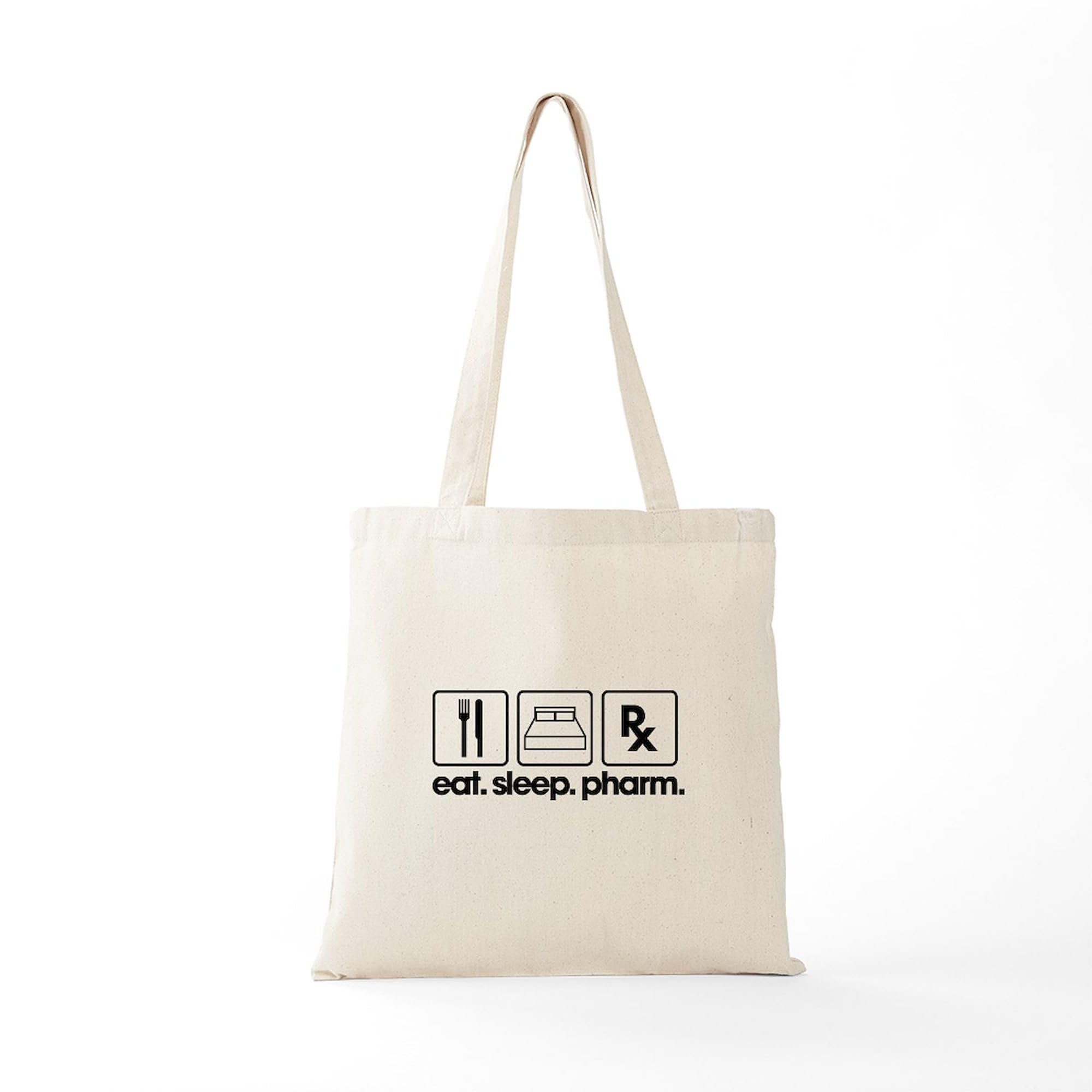 Eat Sleep Pharm Tote Bag - Natural Canvas Reusable Shopping Bag for Pharmacists & Medical Students - Perfect for Work, School & Grocery Shopping