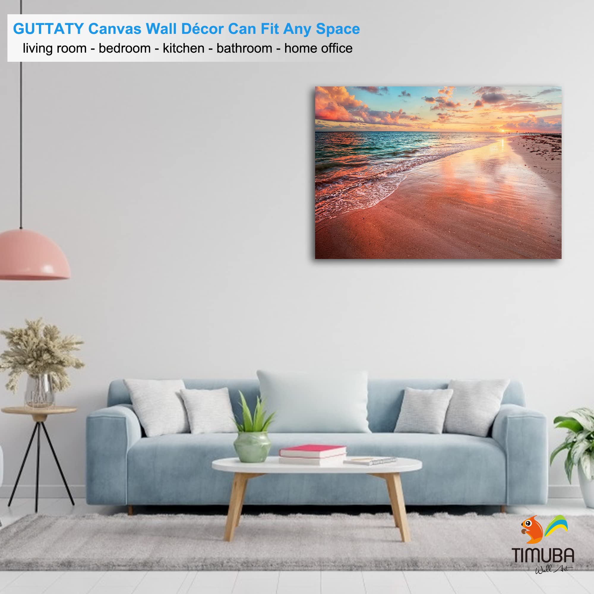 Beach Wall Art Canvas Print - Sunset Landscape Bathroom & Living Room Decor 28x40 Inches - Coastal Themed Home Decor for Beach Houses, Bathrooms & Bedrooms