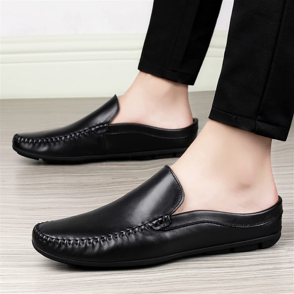 HOOENG Men's Breathable Leather Loafers - Slip On Driving Moccasins with Anti-Slip Sole | Lightweight Comfort Shoes for Walking, Work & Casual Wear (Black, Size 9)