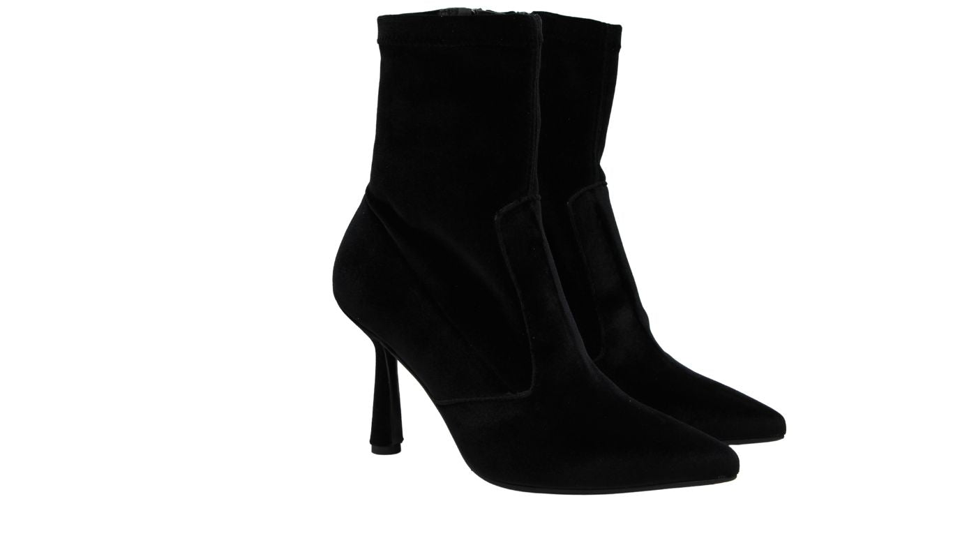 Marian Black Velvet Heeled Ankle Boots for Women - Elegant Dress Shoes for Parties, Weddings & Evening Events