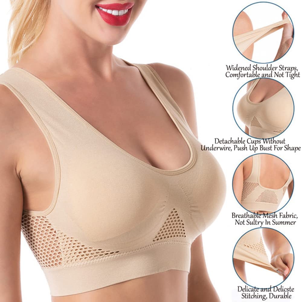 2/3 Pack Breathable Cool Lift Up Sports Bra - Wirefree Yoga Bra with Air Cooling Technology for Running, Workout & Active Lifestyle
