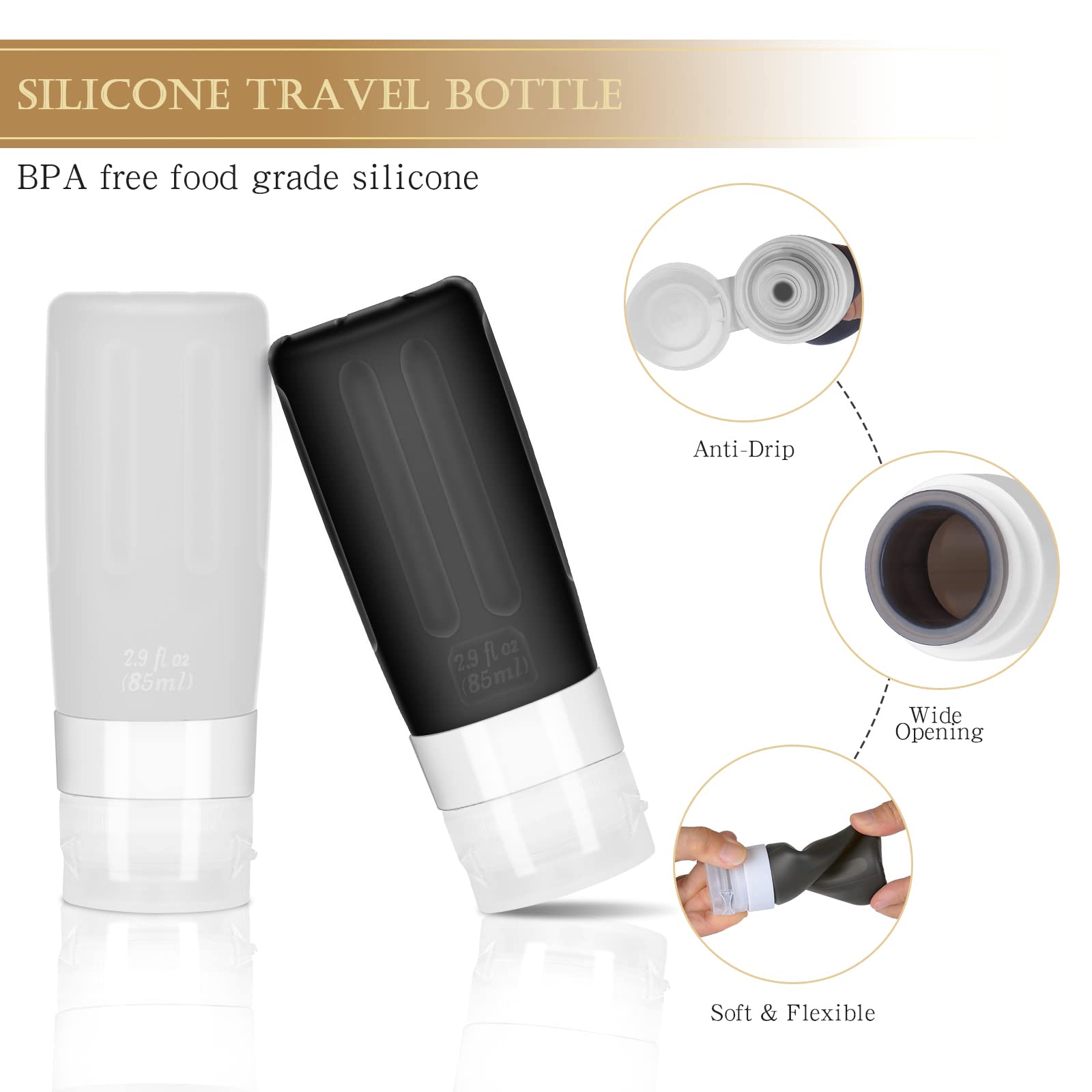 17 Pack BPA-Free Silicone Travel Bottles for Toiletries - TSA Approved Leak-Proof Containers for Shampoo, Lotion & Cosmetics | Perfect for Air Travel, Gym & Vacation Essentials